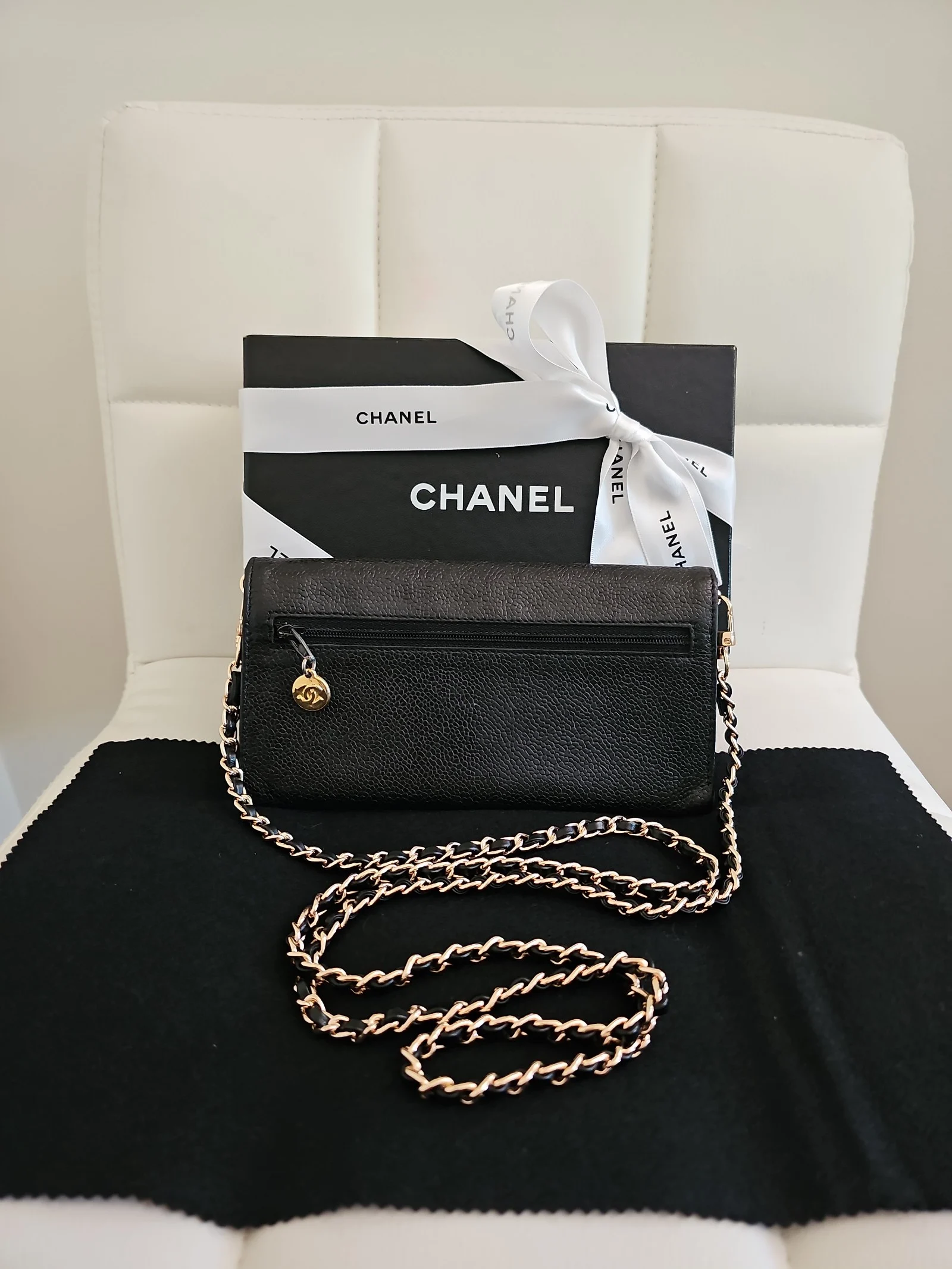 CHANEL Black Caviar Timeless CC Flap Wallet