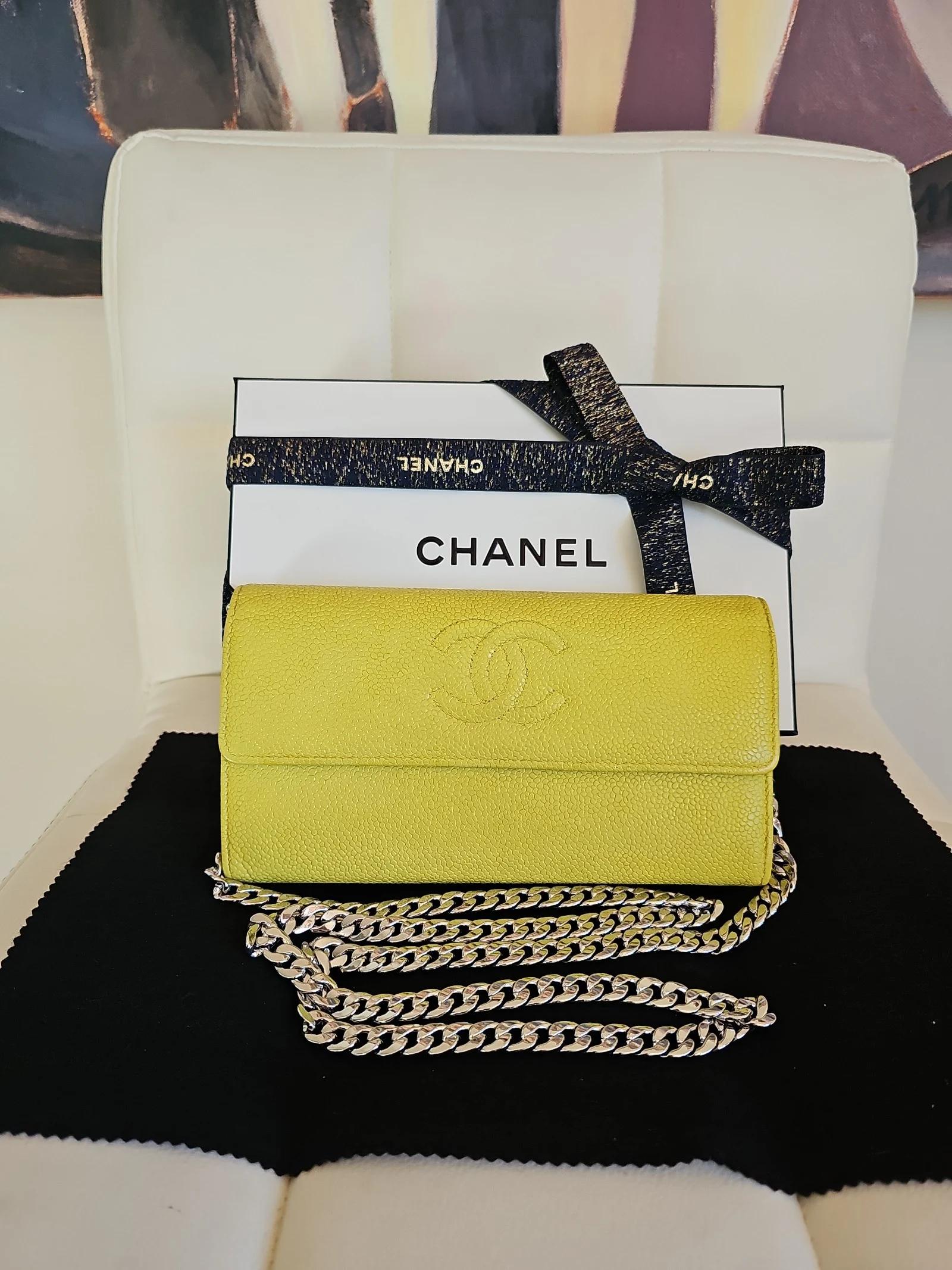 CHANEL Yellow Leather CC Long Wallet
