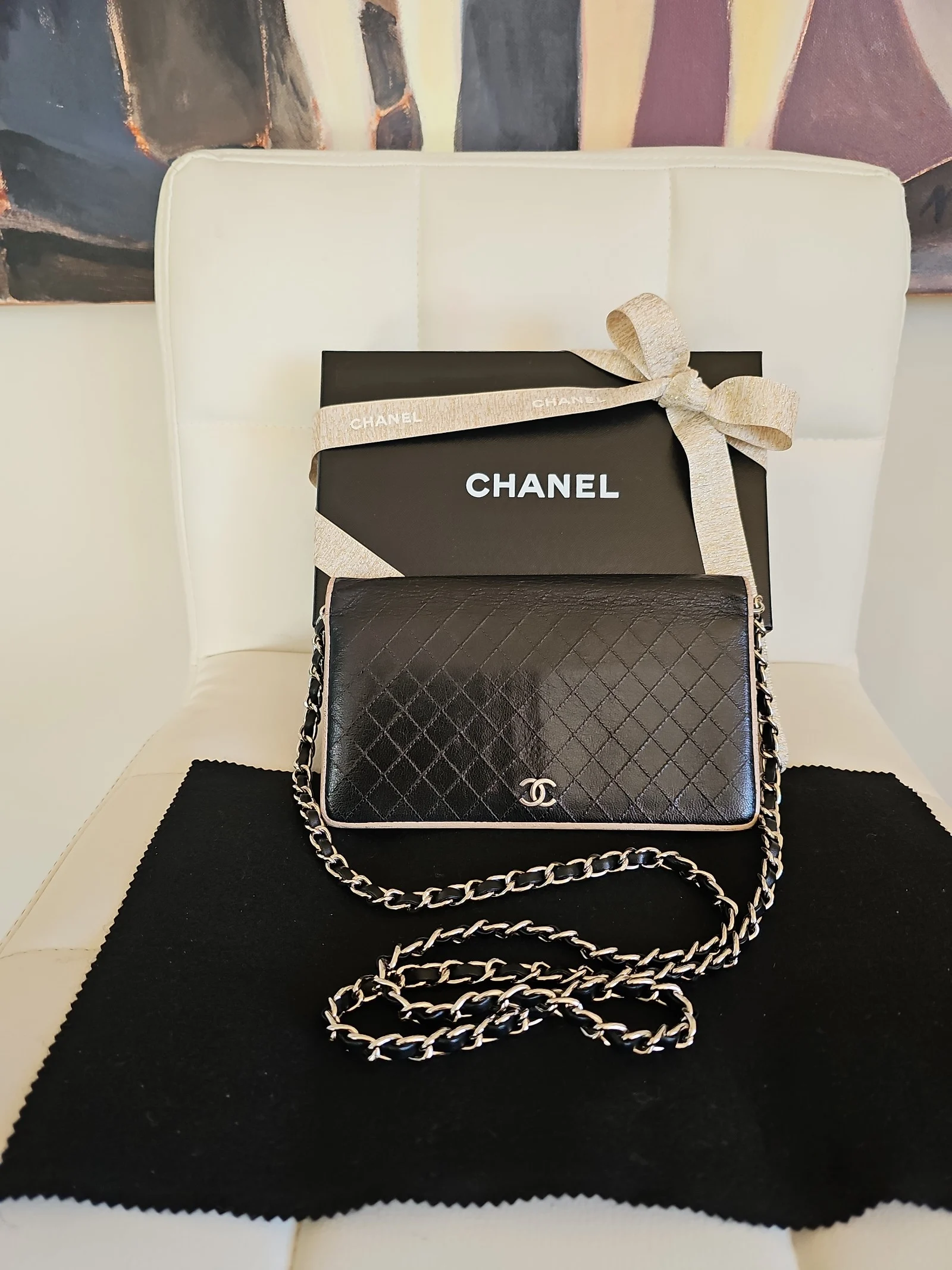 CHANEL Black Leather Quilted Wallet