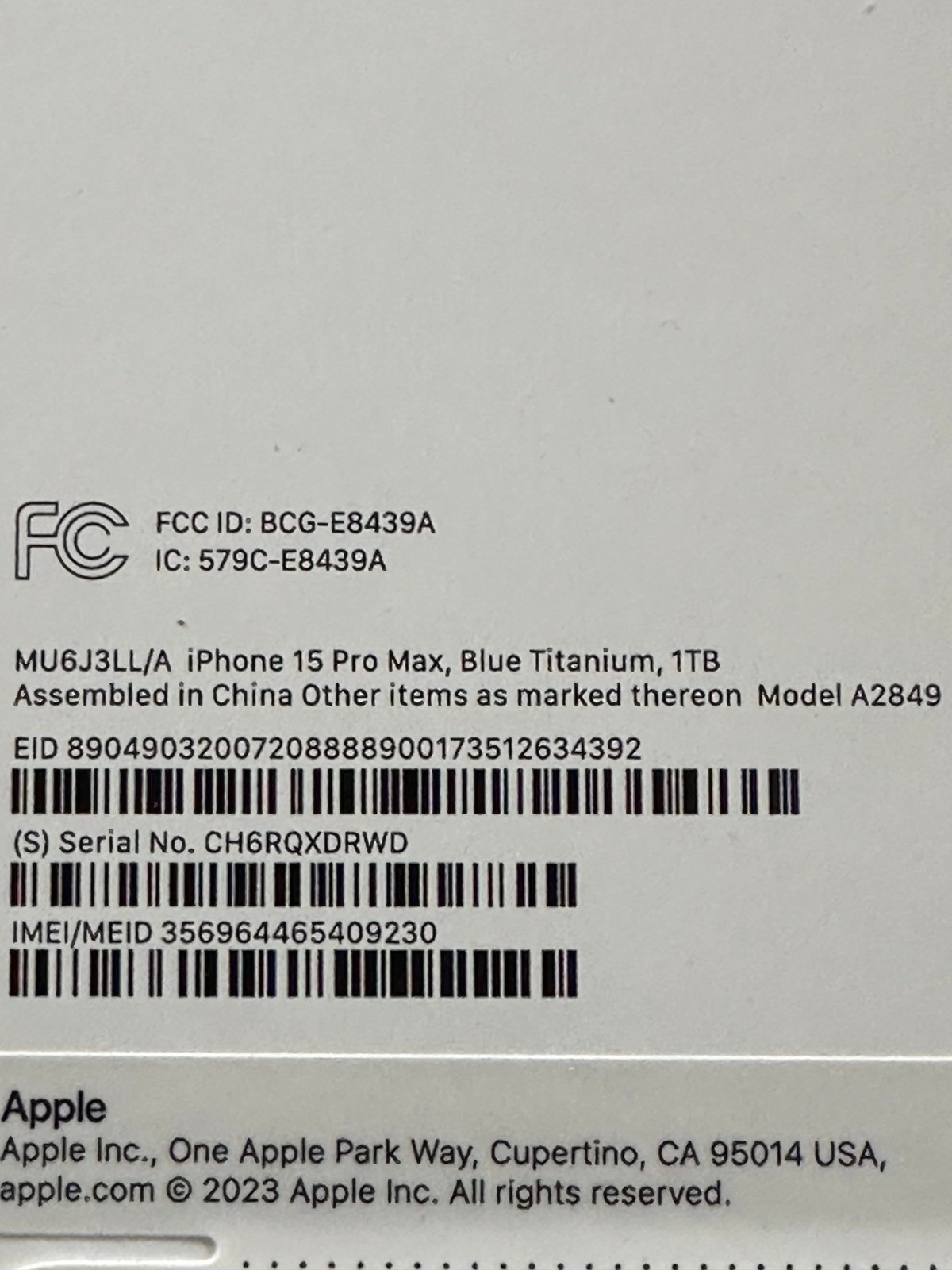APPLE IPHONE 15 PRO MAX ****( 1 TB ) ***** BLUE TITANIUM ATT NEW SEALED 3J97