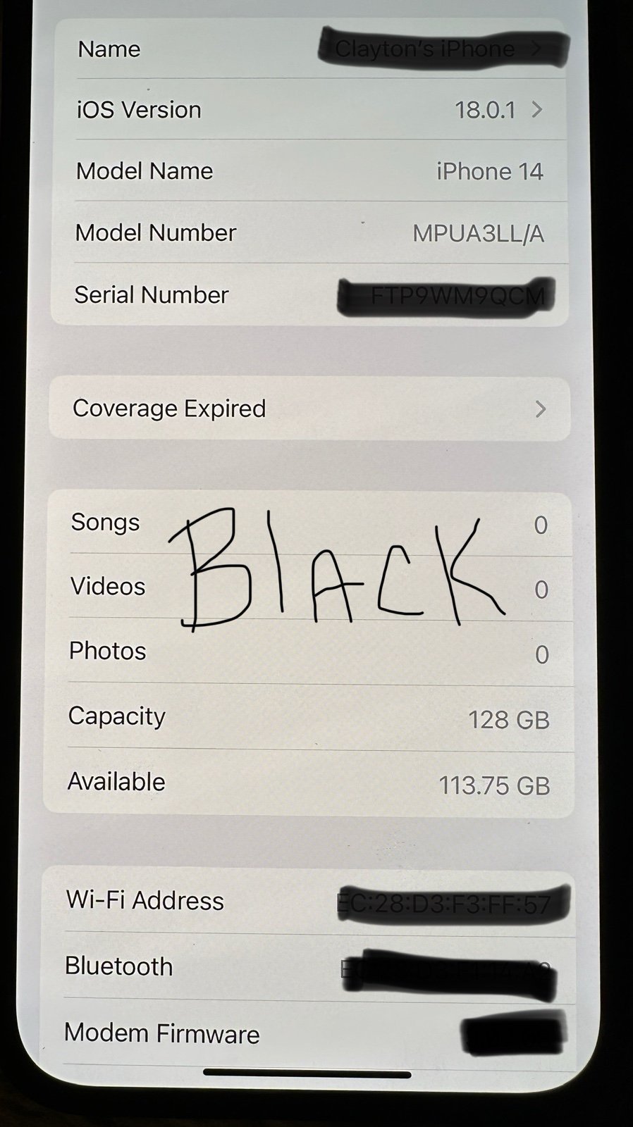 iPhone 14  midnight (edited color) with Otterbox case and charger UNLOCKED 9K71
