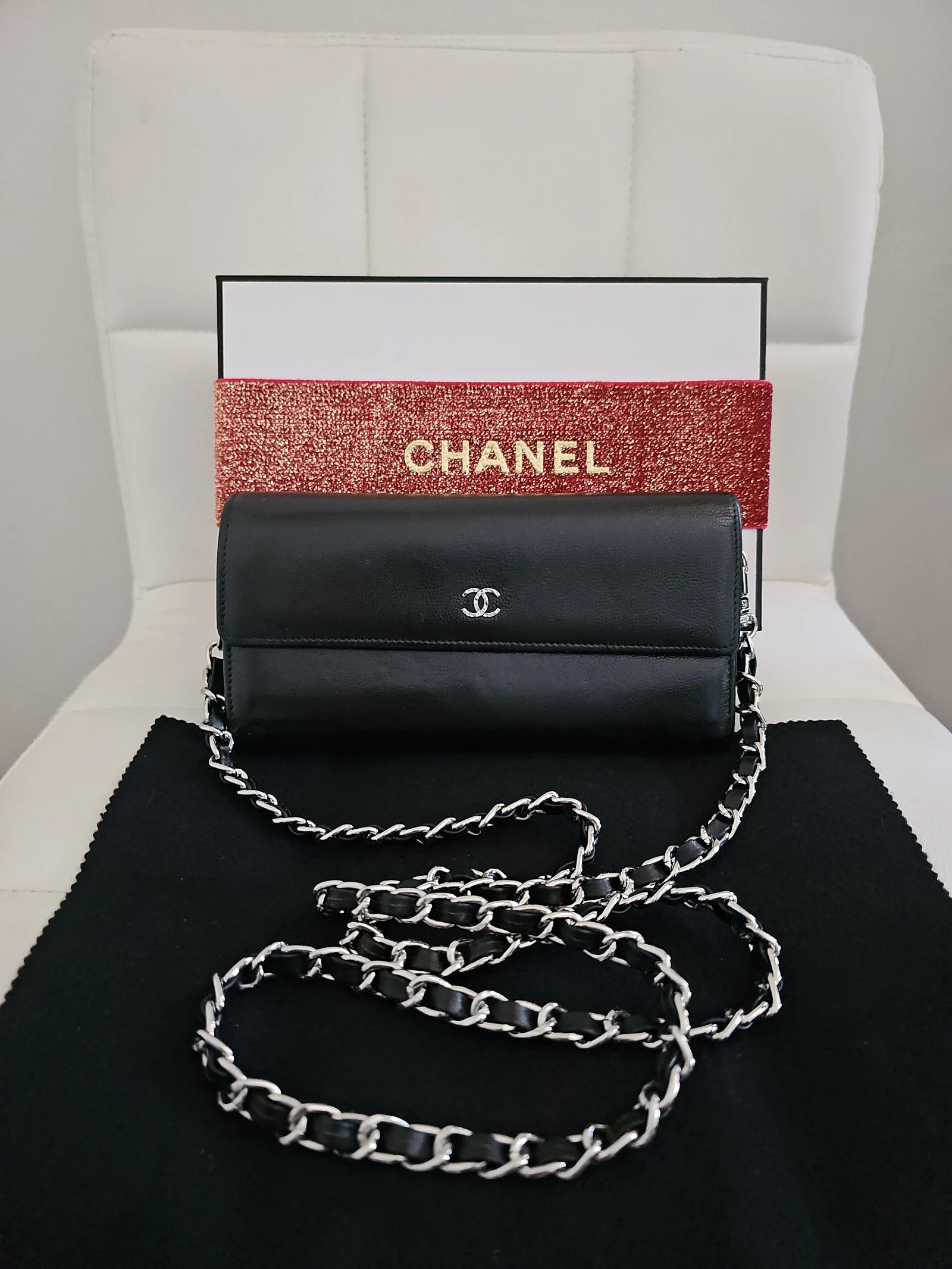 CHANEL Black Leather Long Wallet