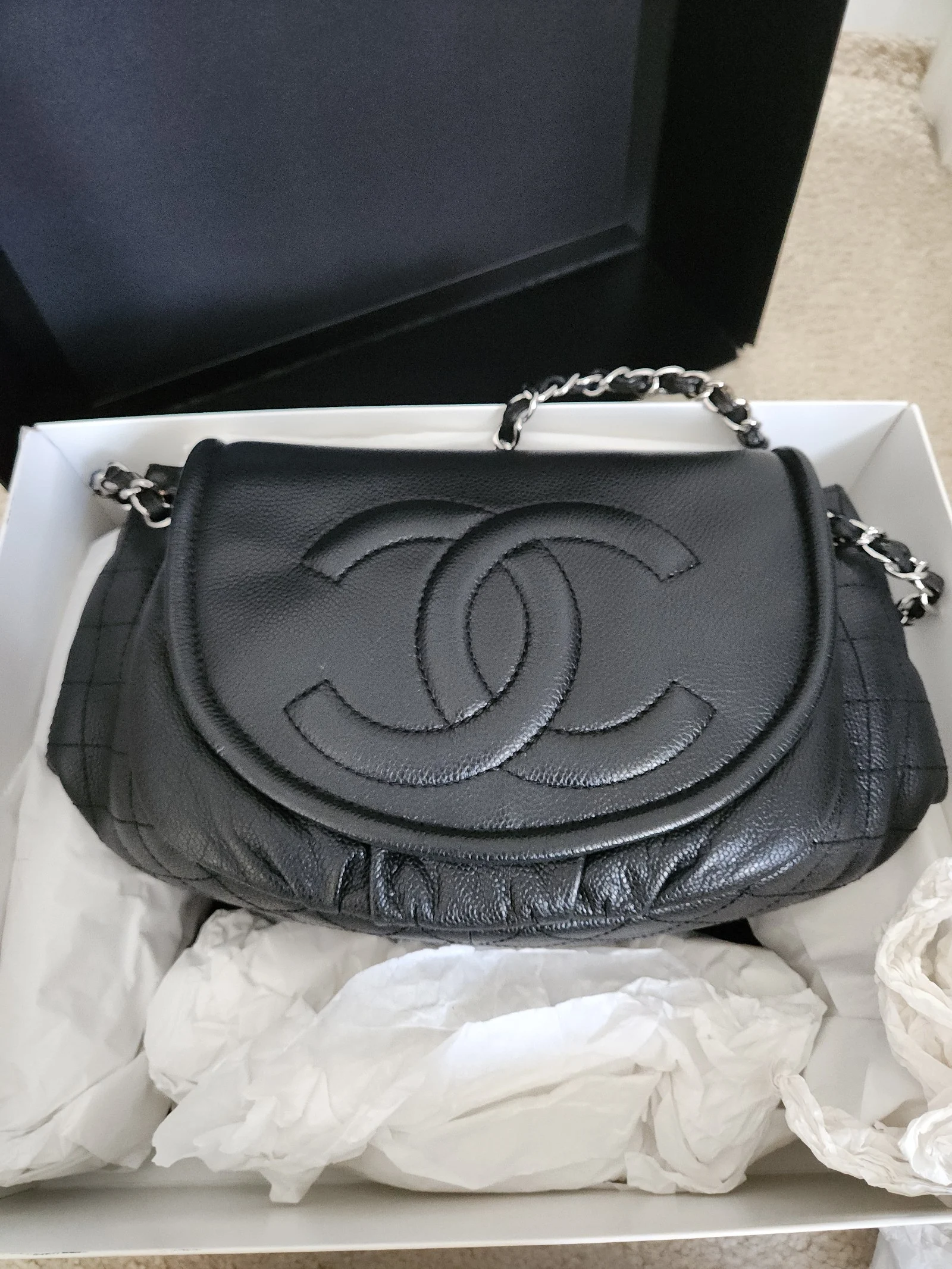 CHANEL Caviar Half Moon Large Flap Black