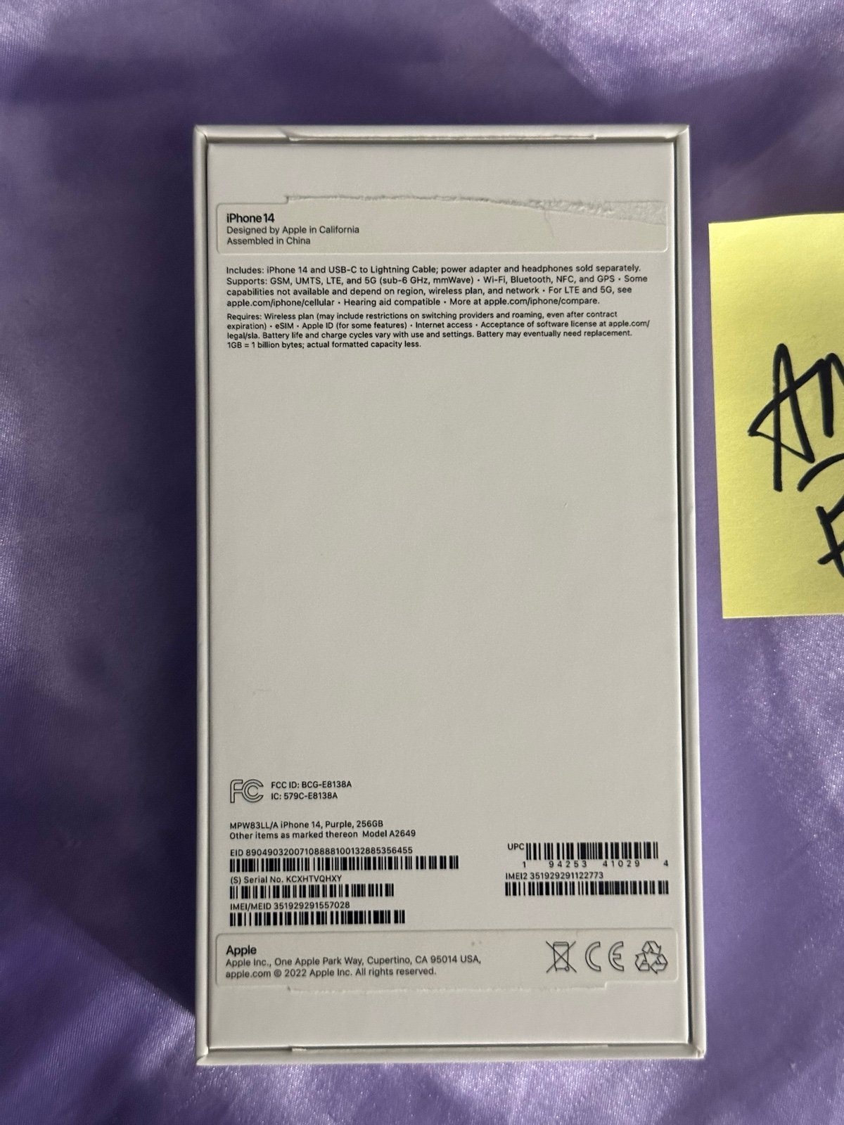 Apple iPhone 14 256 GB in Purple for Unlocked 1M97