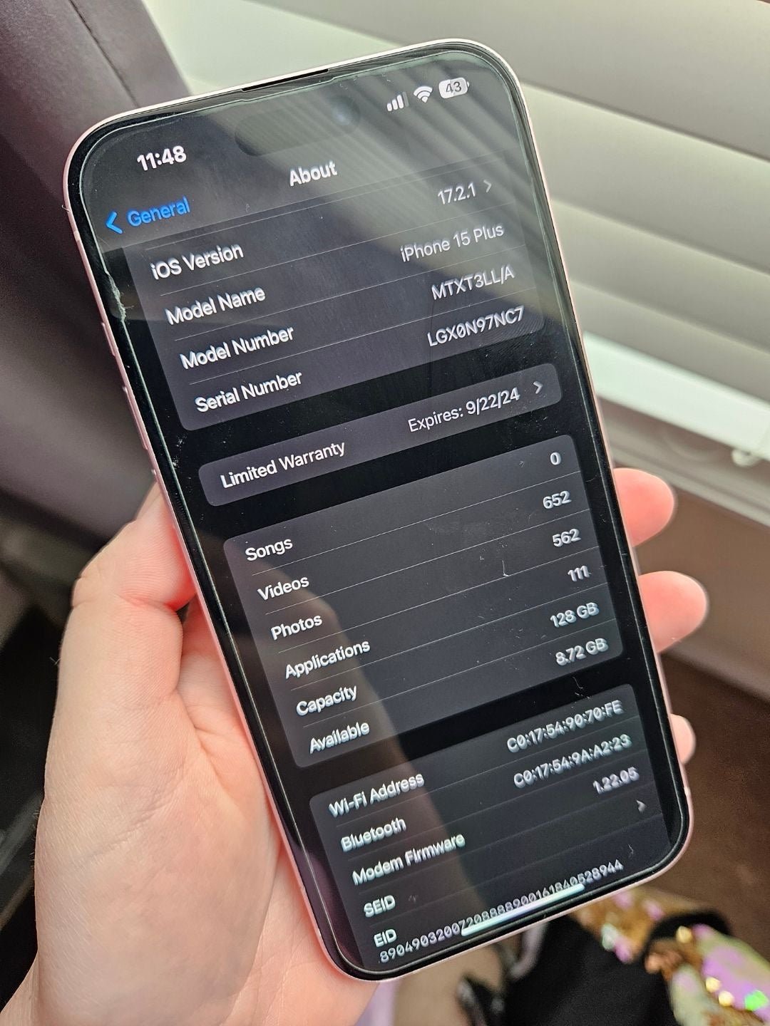 Iphone 15 Plus Pink 128 GB Unlocked (Still Under Warranty) 6Y81