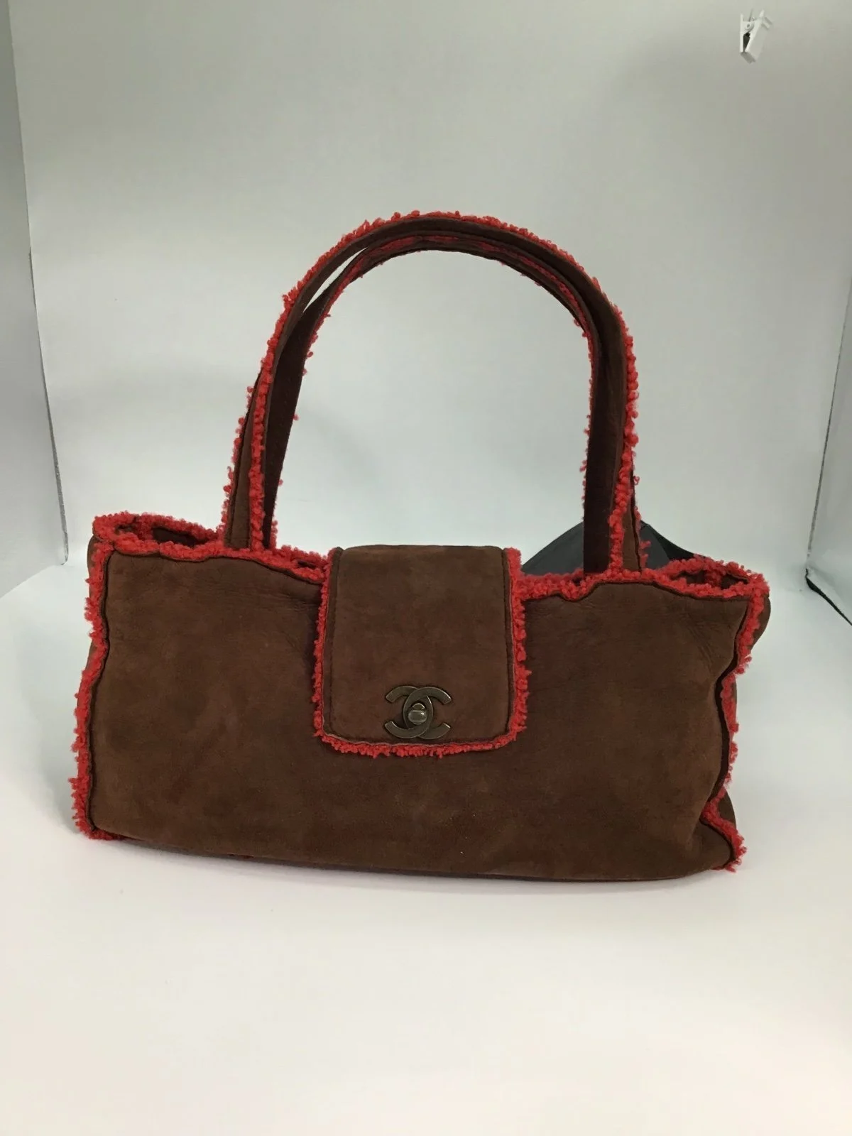 CHANELVintage Brown Shearling CC Shoulder Tote Bag handbag