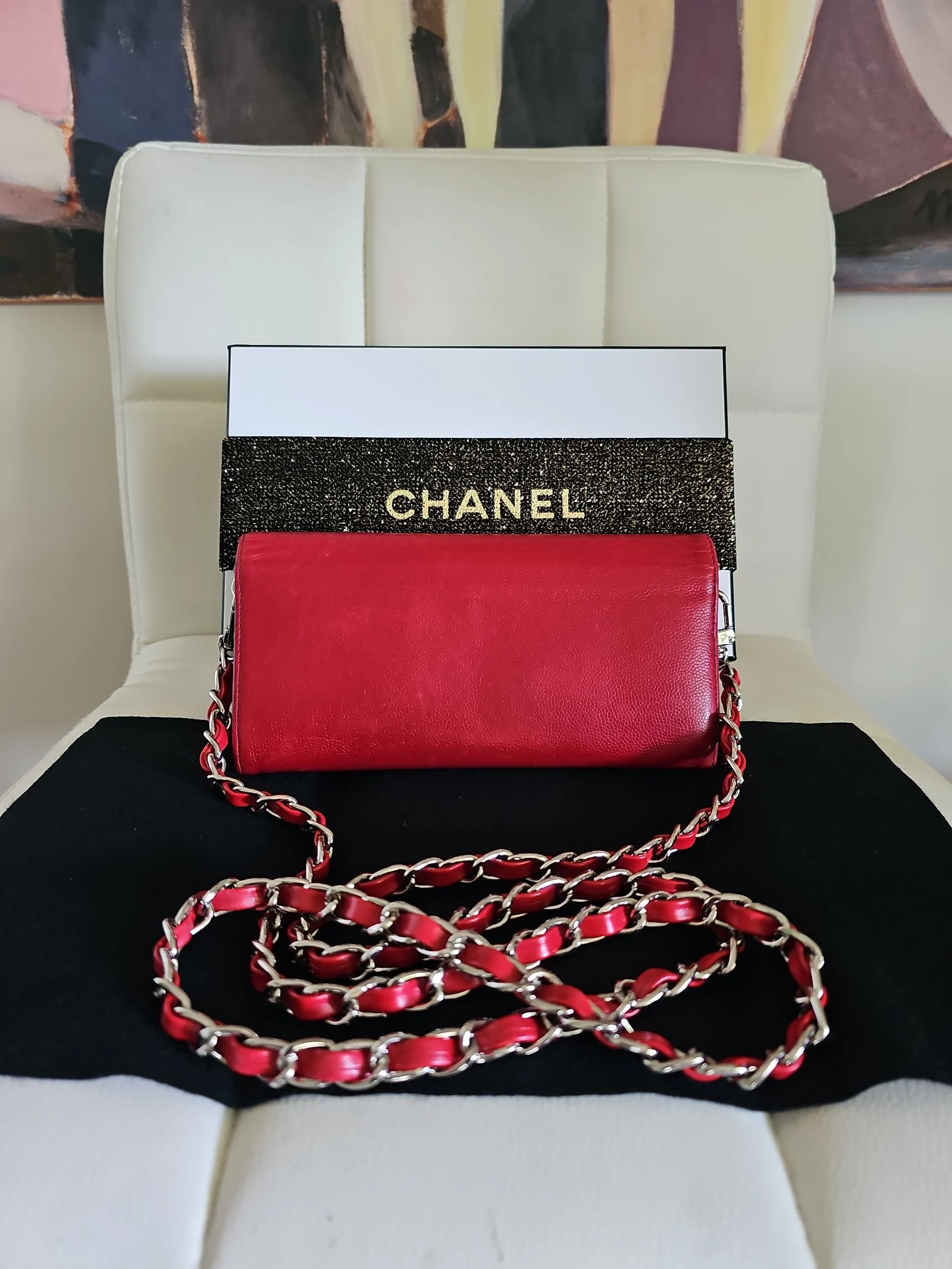 CHANEL Red Leather Long Wallet