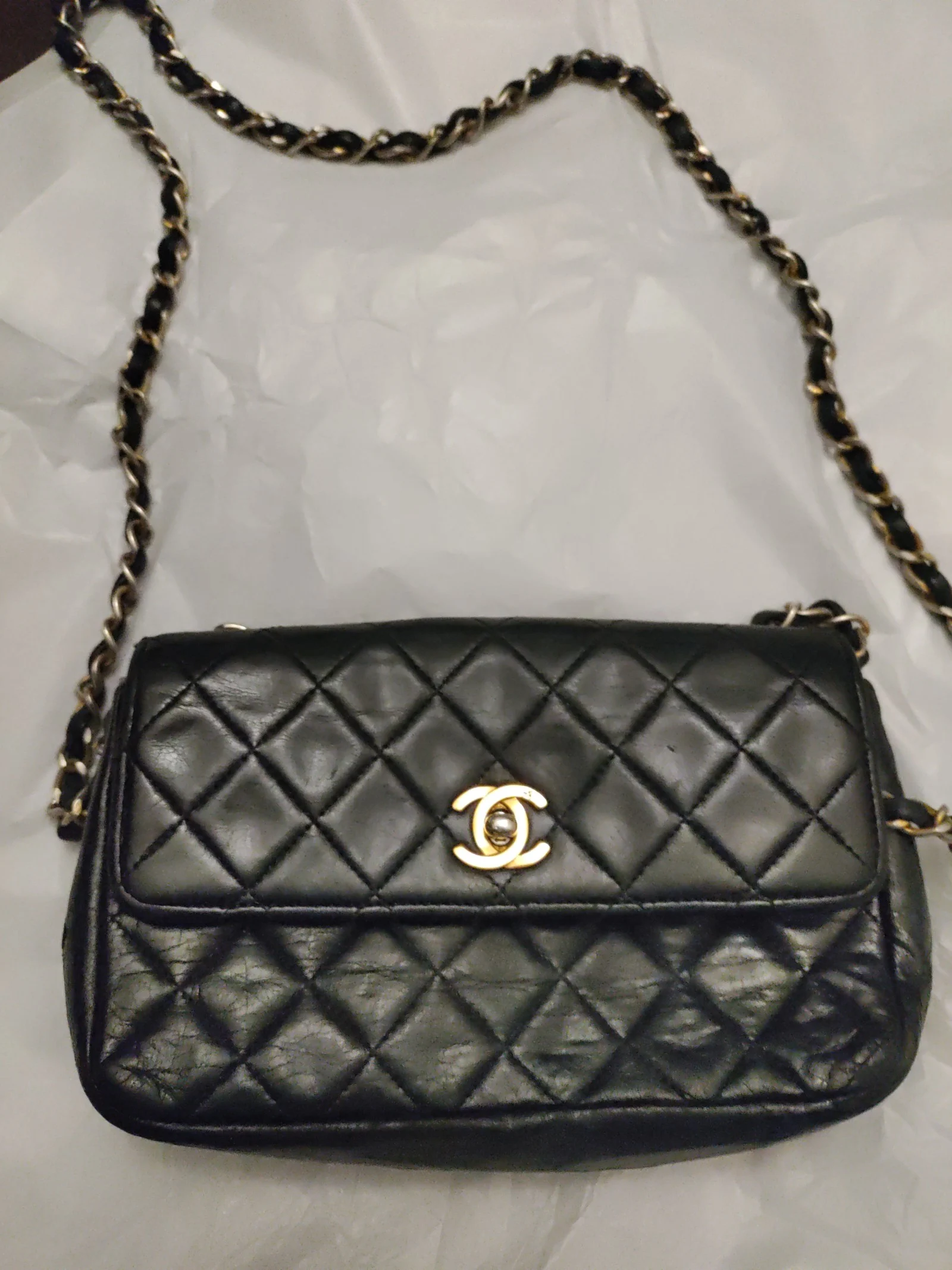 Vintage Chanel Black Lambskin Quilted Crossbody Bag