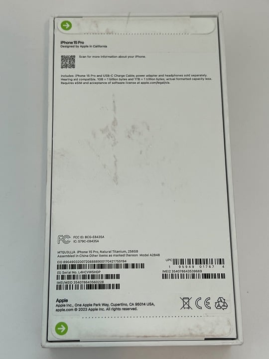 Apple iPhone 15 Pro - 256 GB Natural Titanium (Unlocked). FACTORY SEALED 3J75