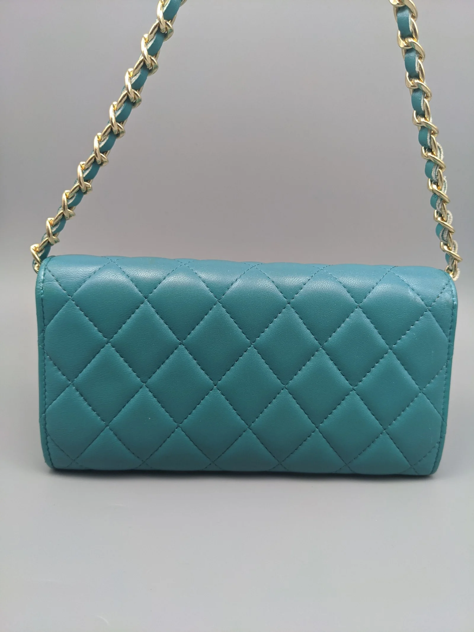 Chanel  Turquoise Lambskin Leather CC Flap Bag Wallet