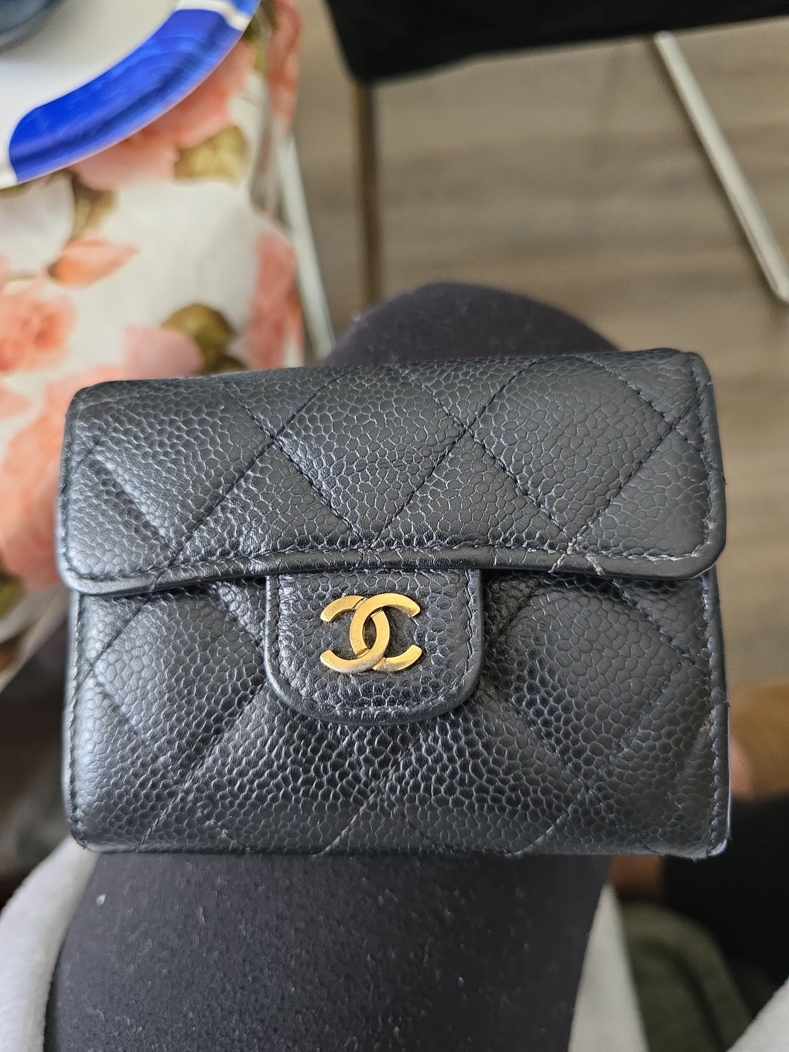 Chanel timeless/ classique black quilted card case