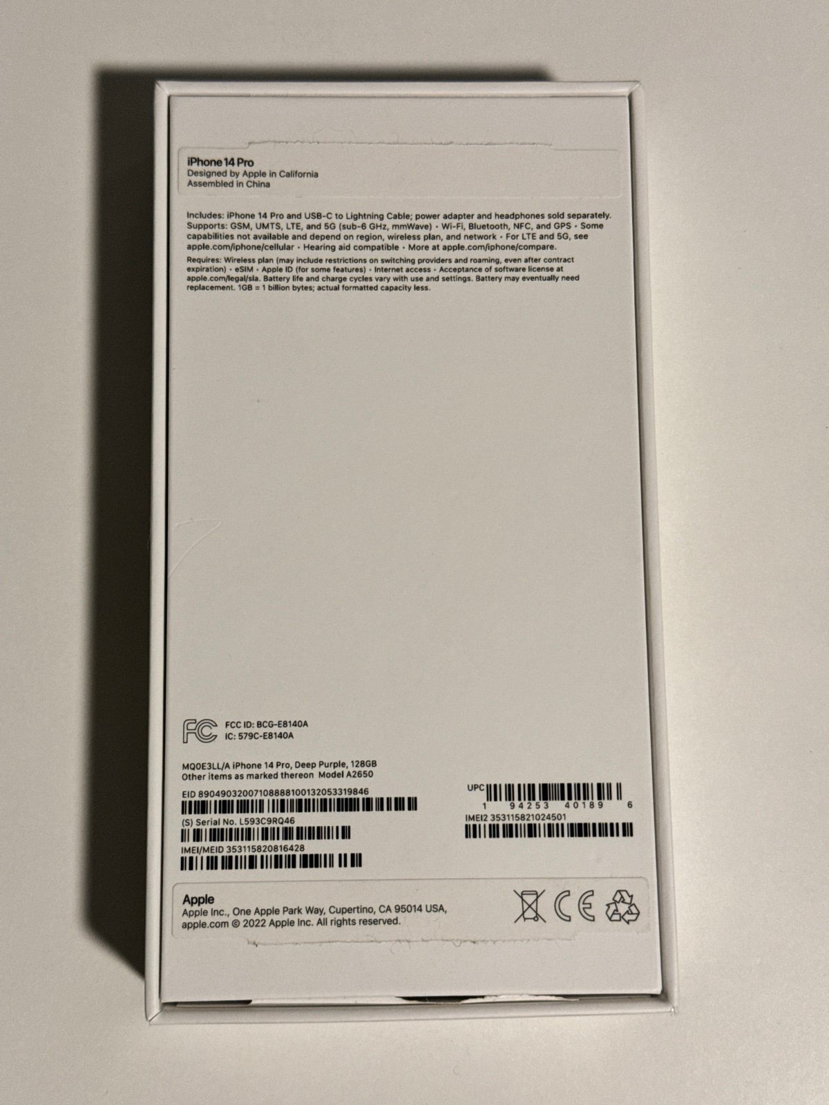 iPhone 14 Pro (T-mobile) Deep Purple 128gb 5E93