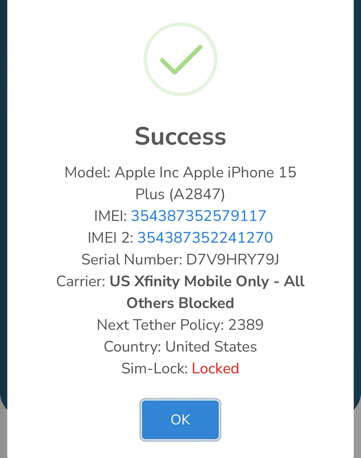Apple iPhone 15 Plus 256GB Green Xfinity Only 2V75
