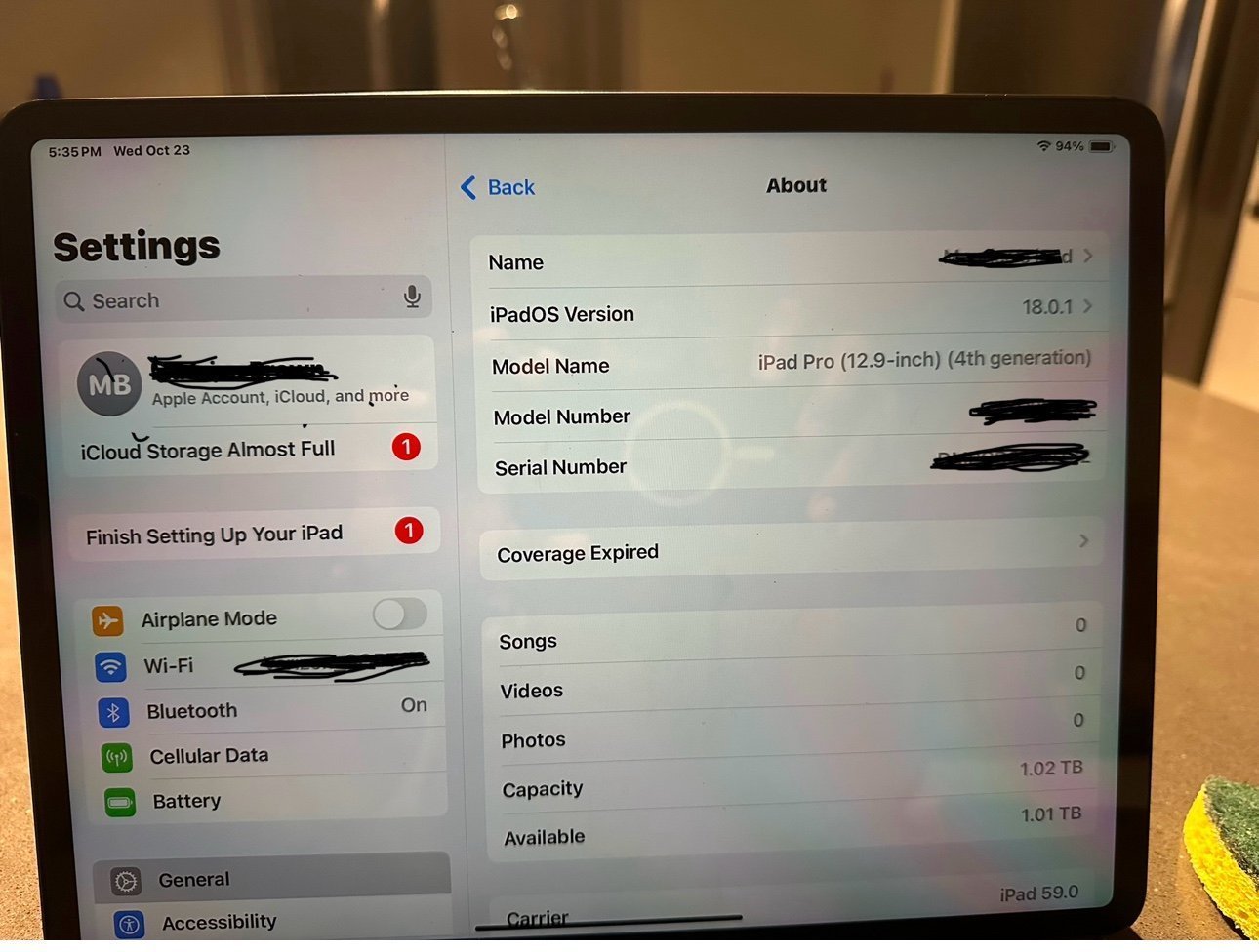 ipad pro 4th gen WiFi /LTE 1 TB 7Y25
