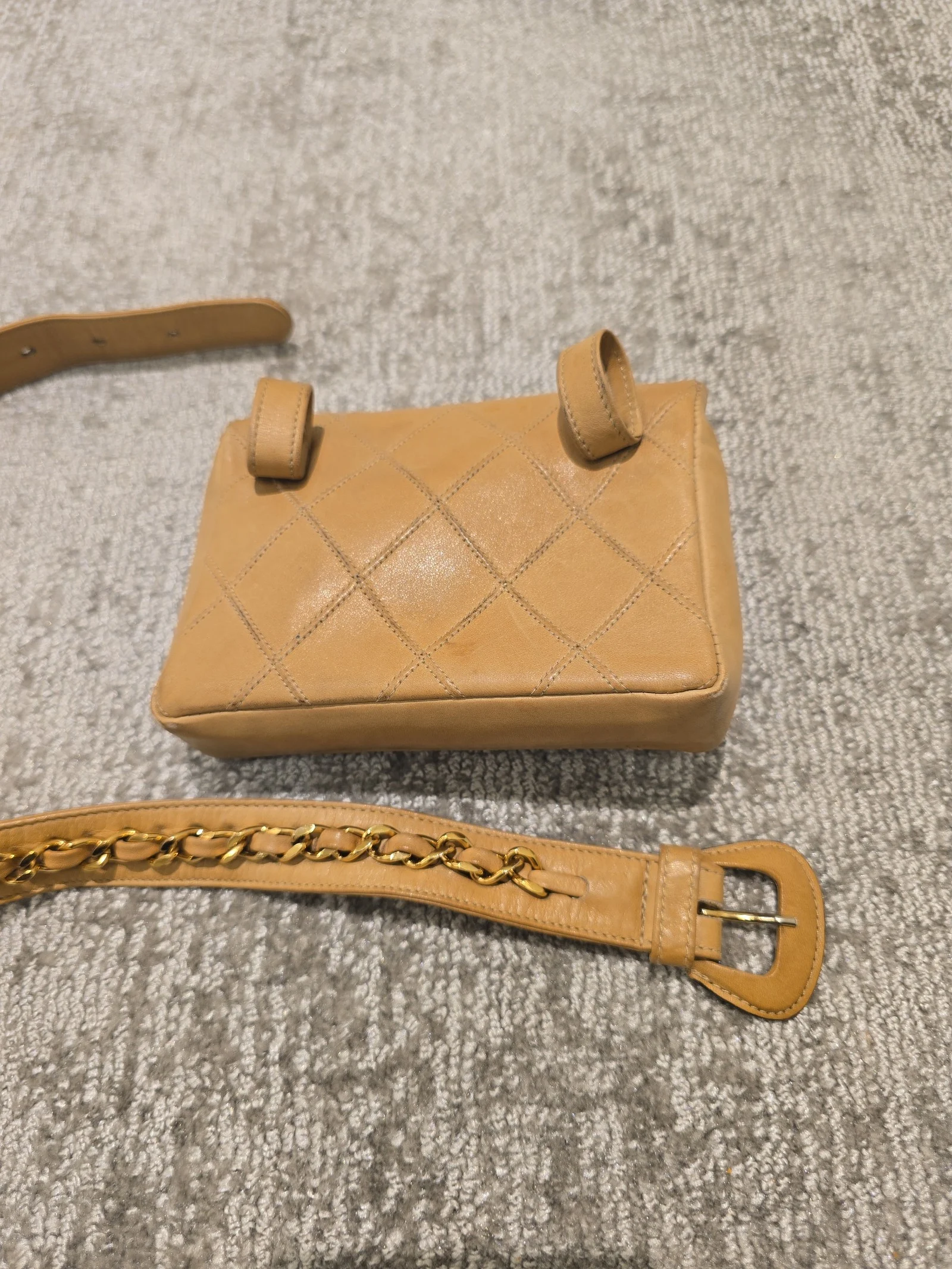 AUTH Vintage Chanel Quilted Beige Lambskin Belt Bag