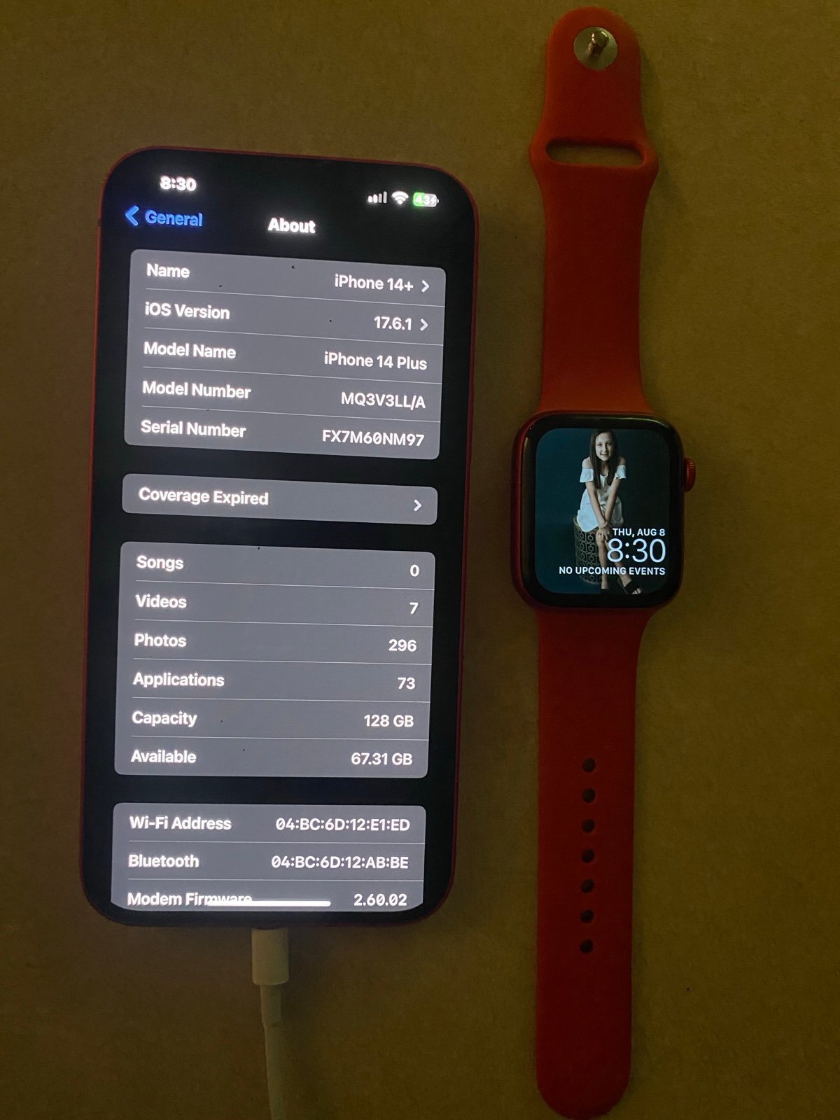 iPhone 14plus unlocked & Apple Watch Series 6 PRODUCT RED 7A39