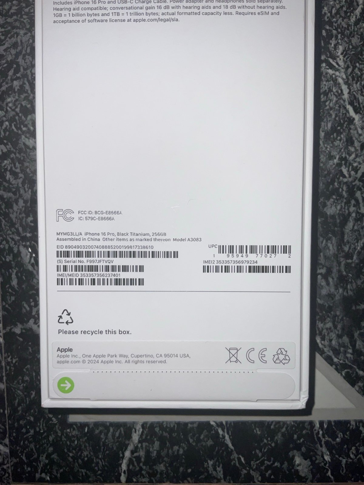 Apple iPhone 16 pro black Titanium 256GB brand new sealed unlocked 8Z38