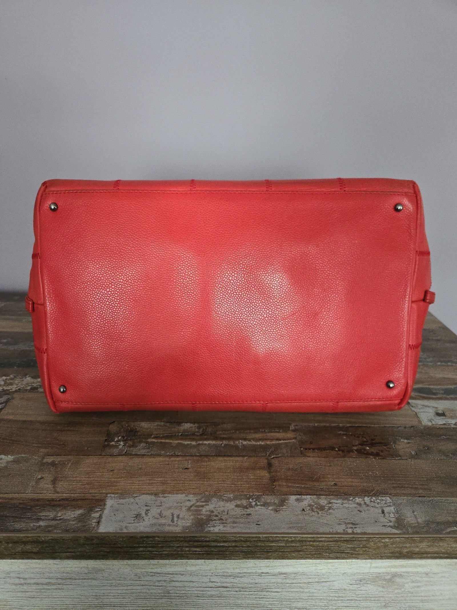 Vintage Chanel RED Square Quilted Leather Bowling Satchel