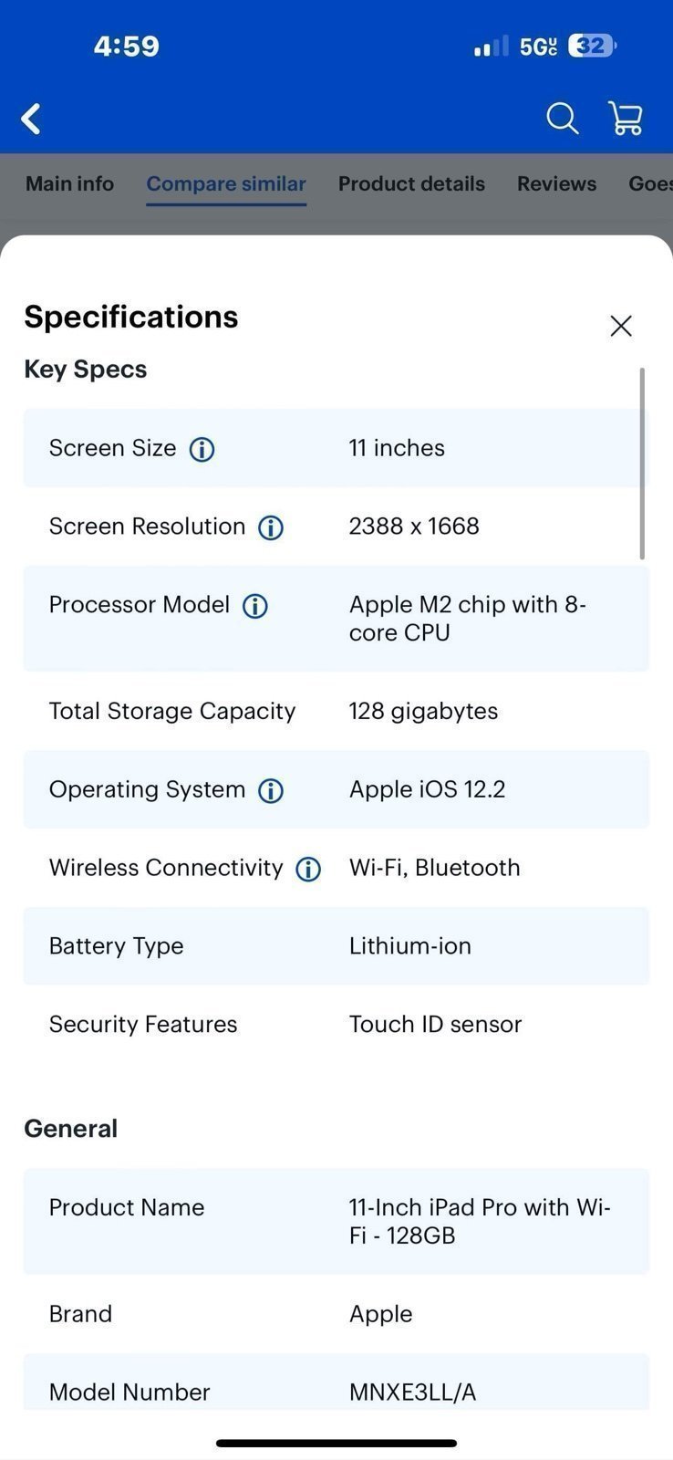 Apple iPad Pro 4th Generation M2 128 GB Silver Cellular w/ Logitech kb case 2P79