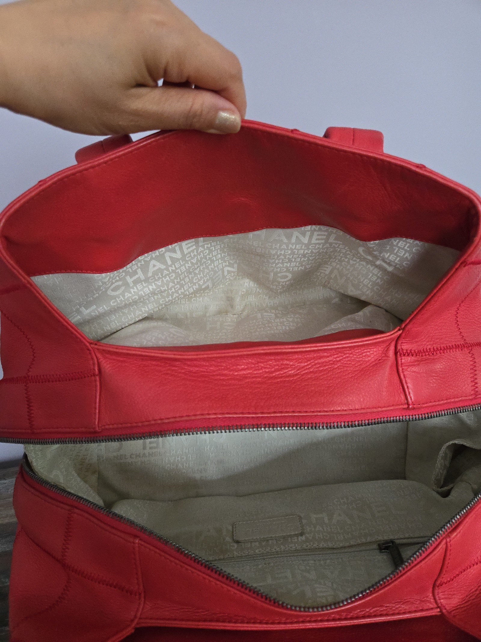 Vintage Chanel RED Square Quilted Leather Bowling Satchel