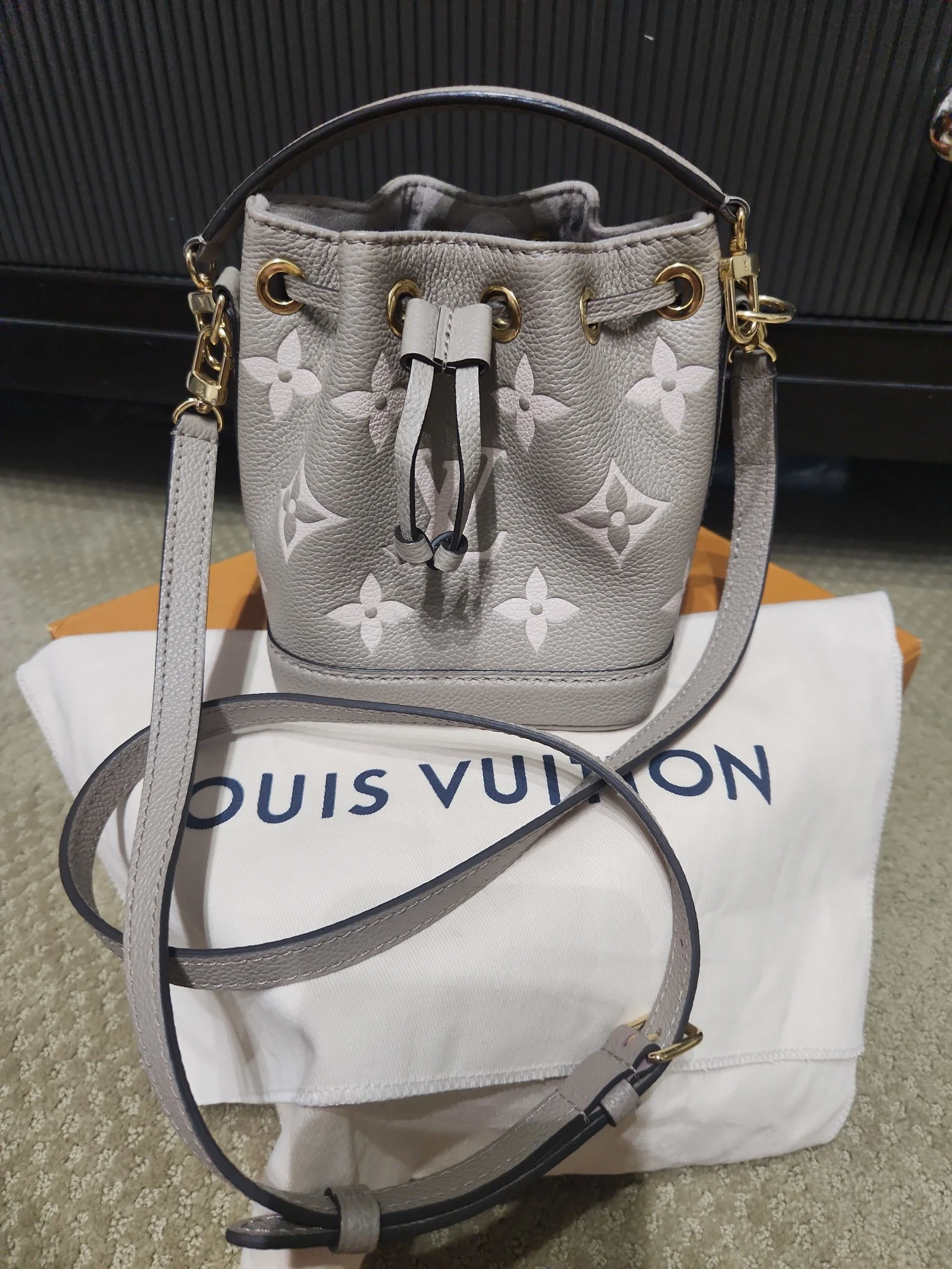 Authentic Louis Vuitton Nano Noe in Bicolore Monogram Empriente Leather