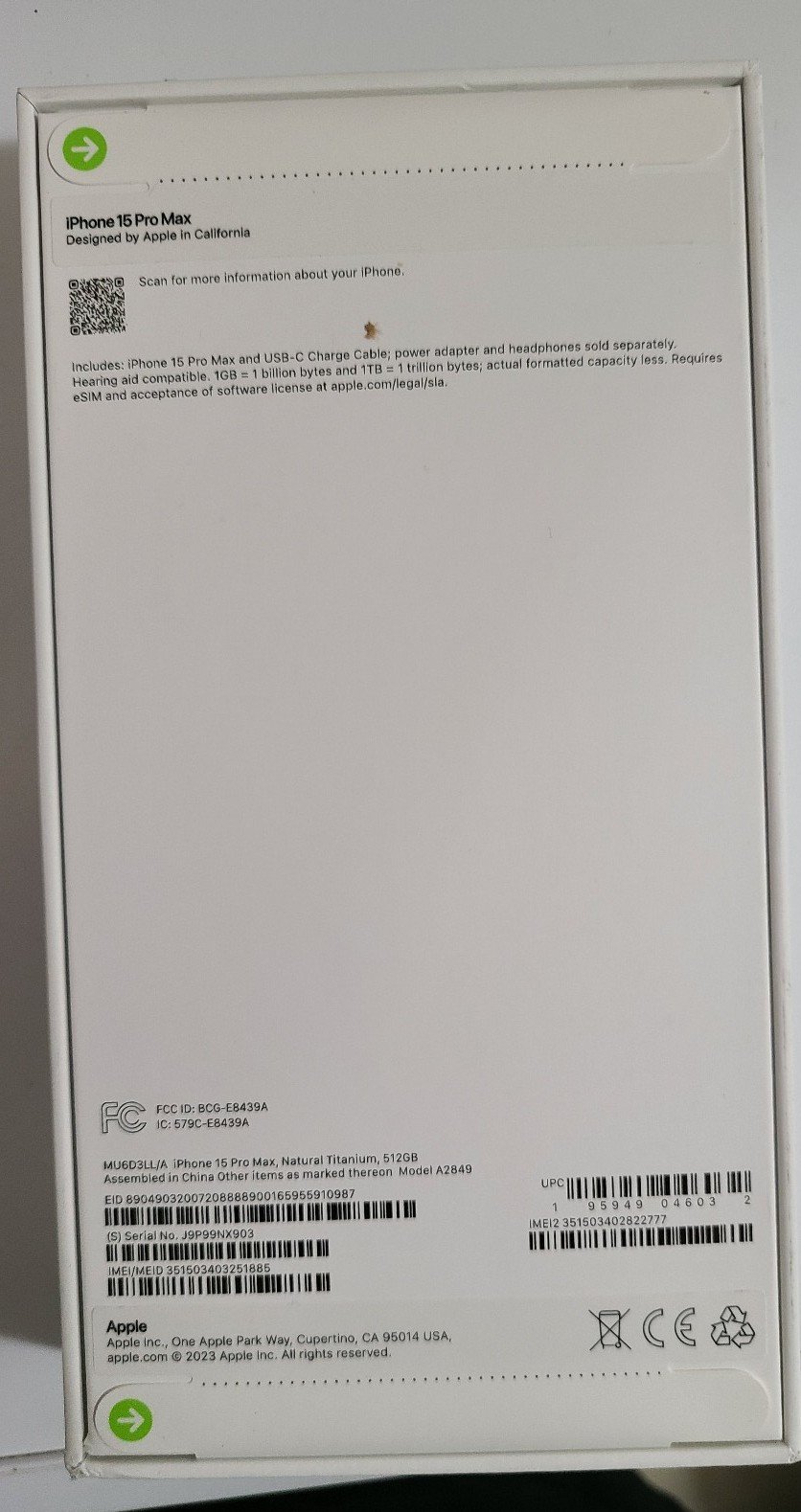 NEW in box IPhone 15 Pro max Natural Titanium LOCKED 7O29