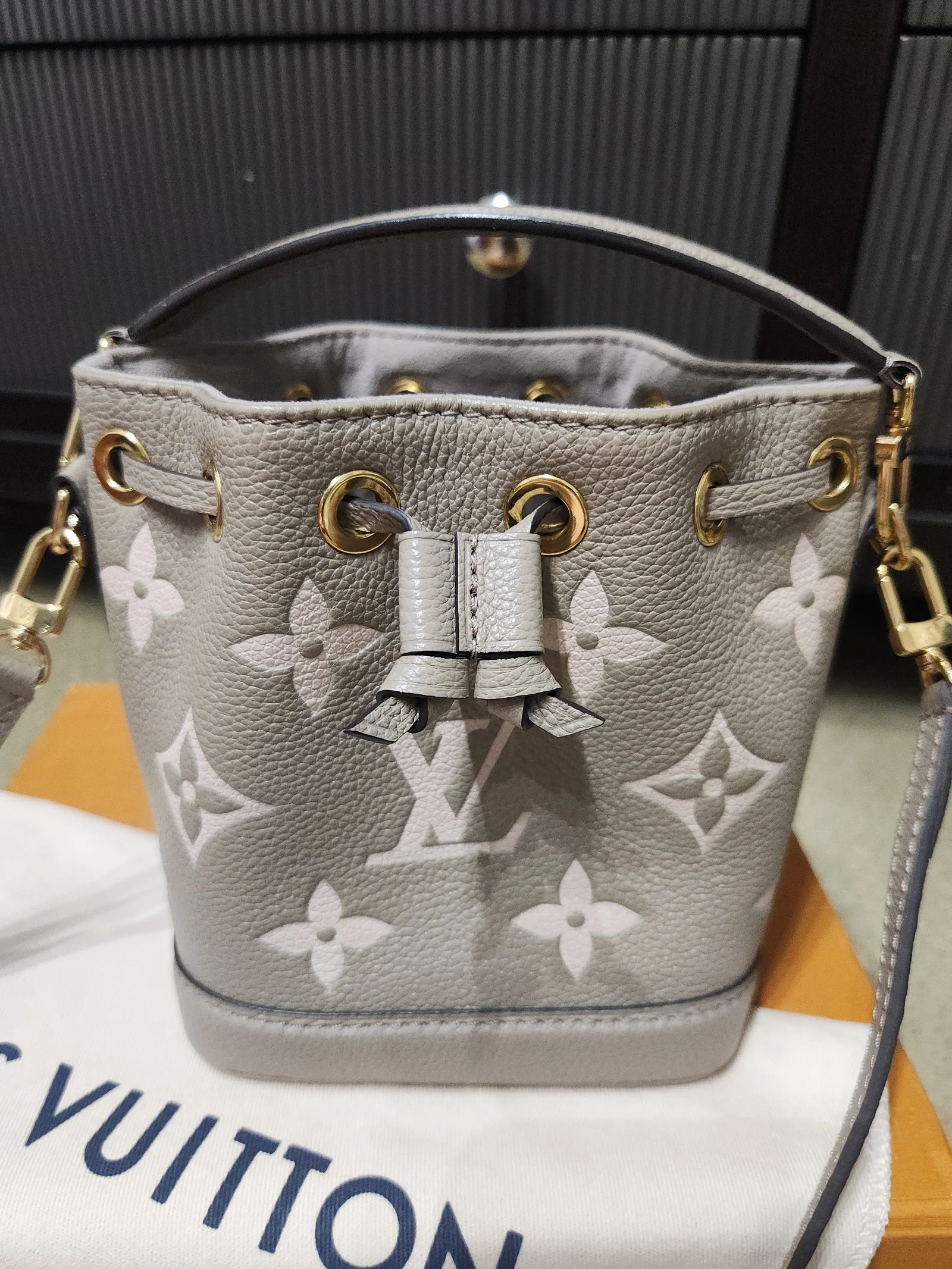 Authentic Louis Vuitton Nano Noe in Bicolore Monogram Empriente Leather