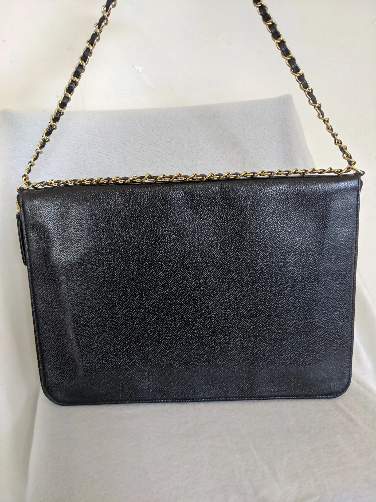 Bio Chanel Black Caviar Leather CC Logo Large Document Bag Clutch