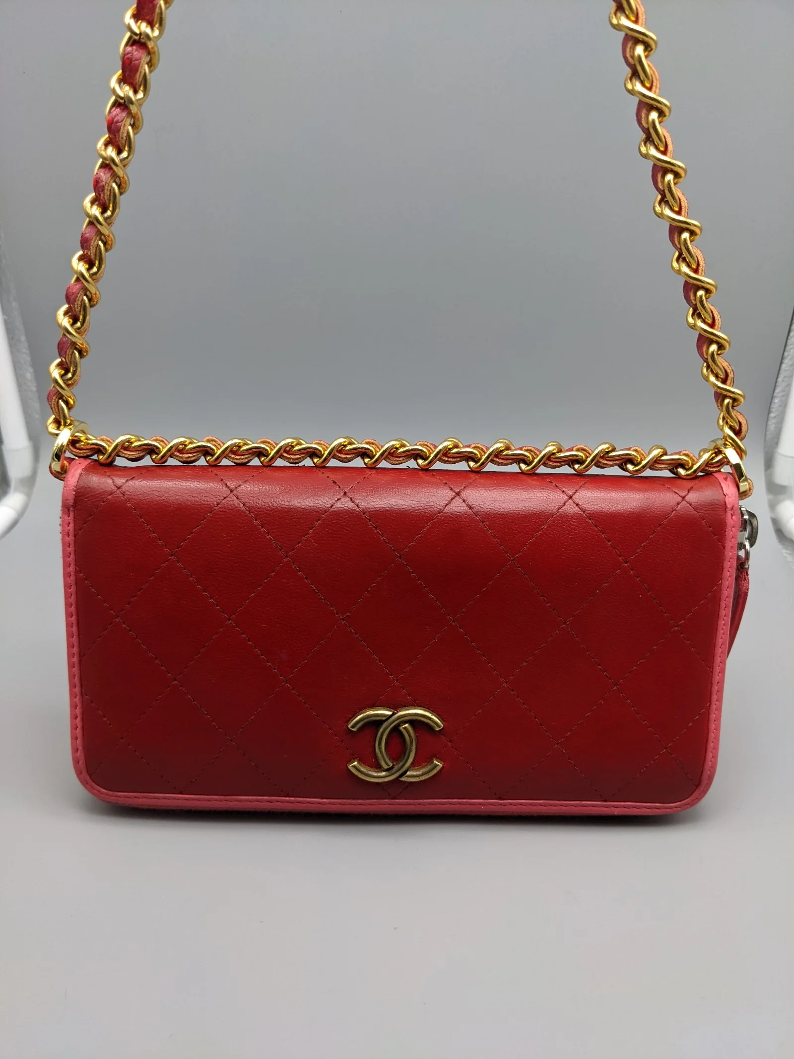 Chanel Red Lambskin Leather CC Long Bag Wallet
