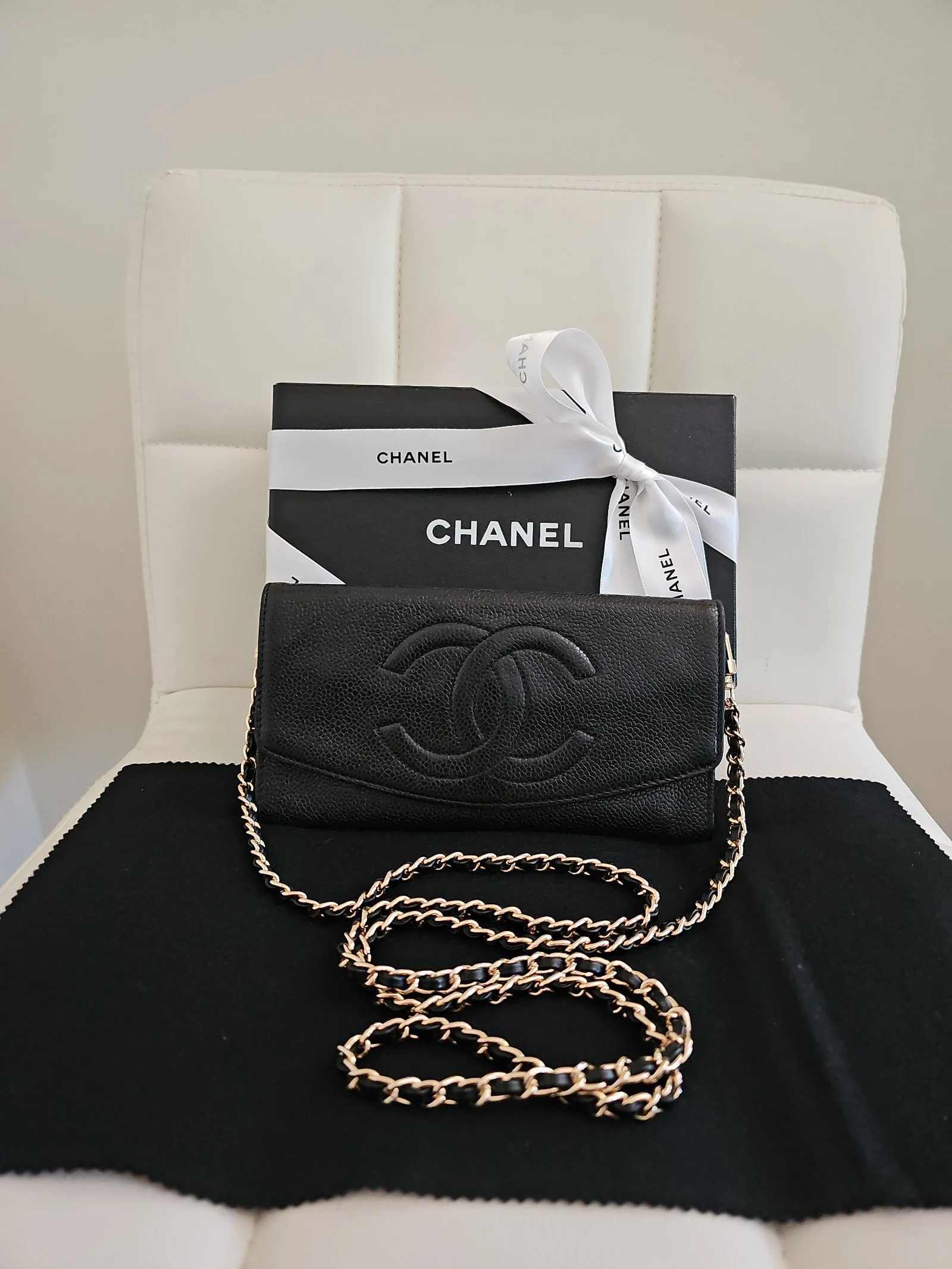 CHANEL Black Caviar Timeless CC Flap Wallet