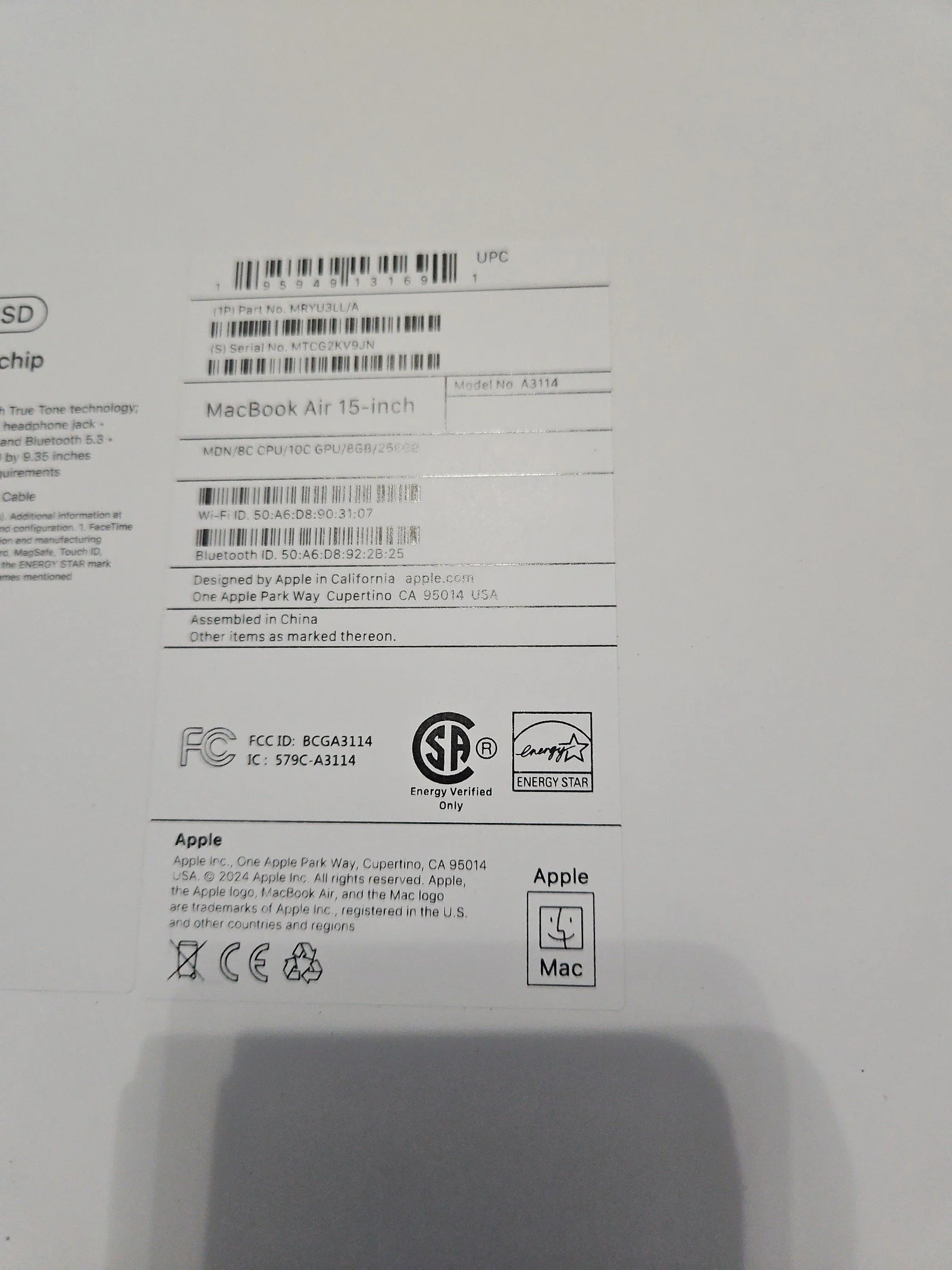 Macbook air 15 inch m3 new sealed midnight 8J31