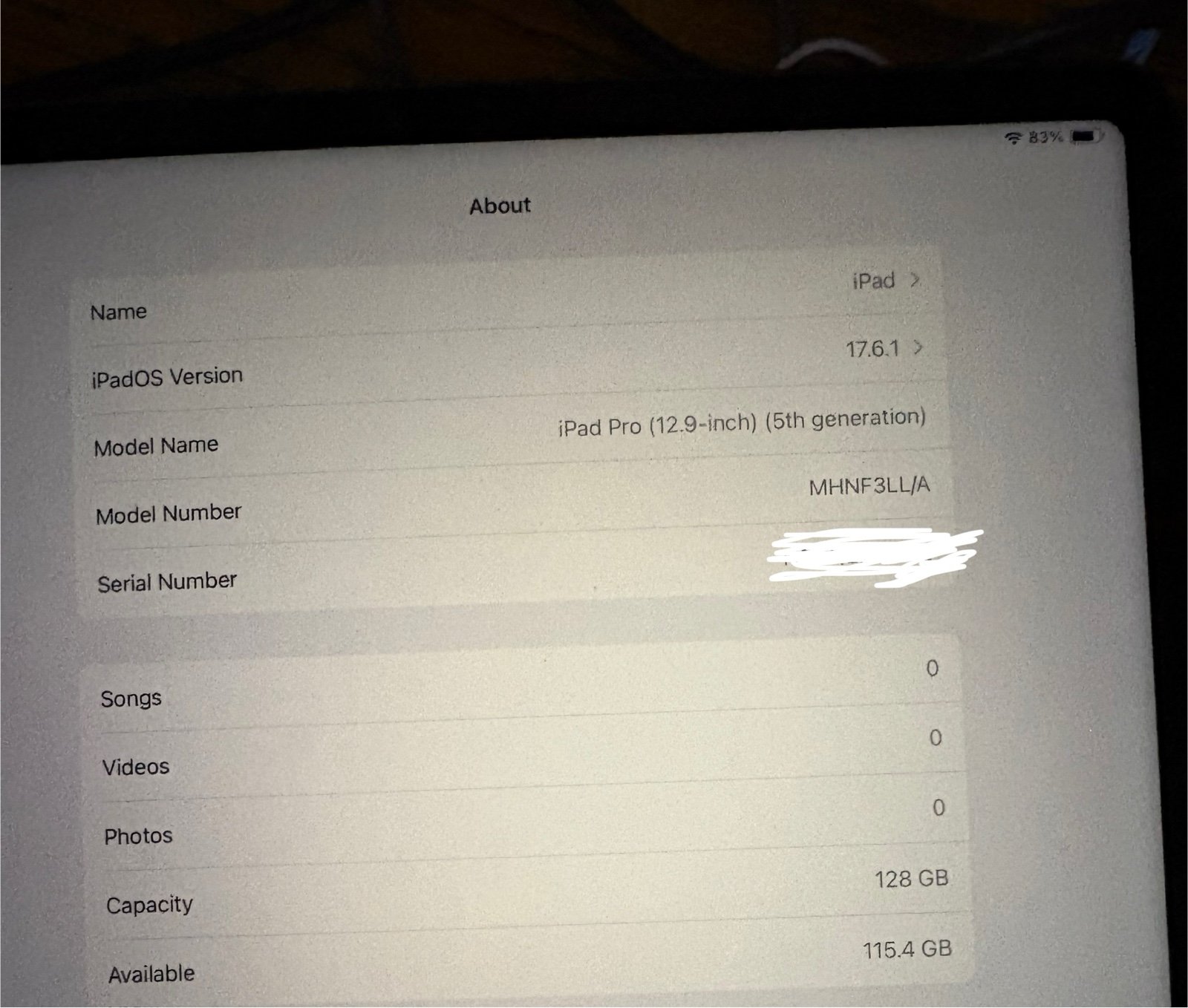 iPad Pro 12.9 5th gen 128gb 3B95