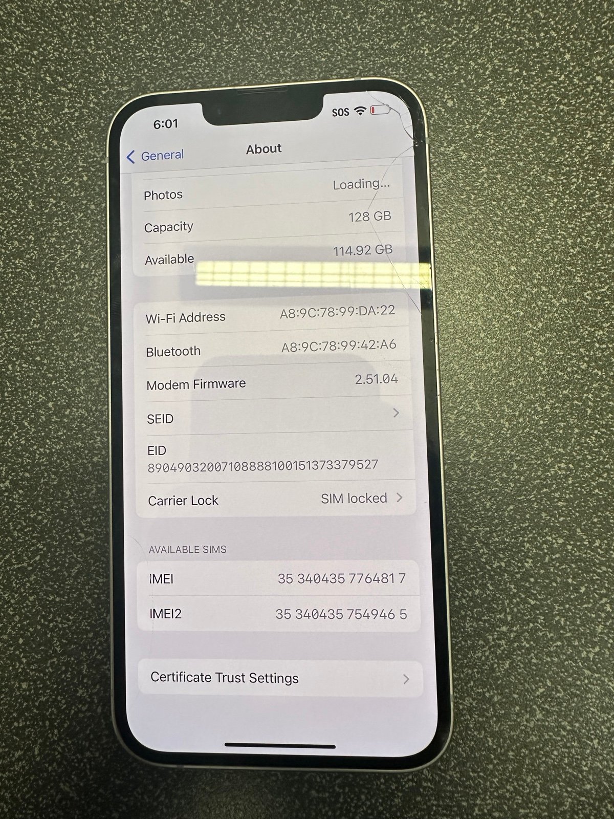 Apple iPhone 14 - 128GB Purple (T-Mobile ONLY SIM Locked) - 100% Battery Health 2D53