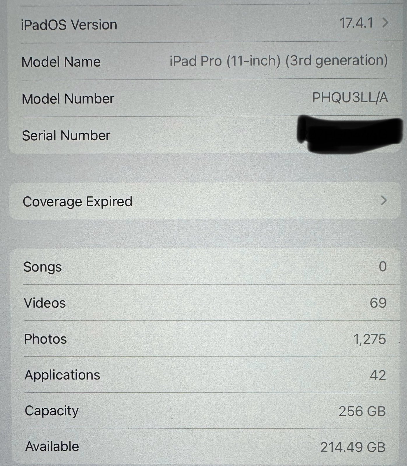 256 gb Space Gray iPad Pro 11 inch WiFi 6S95