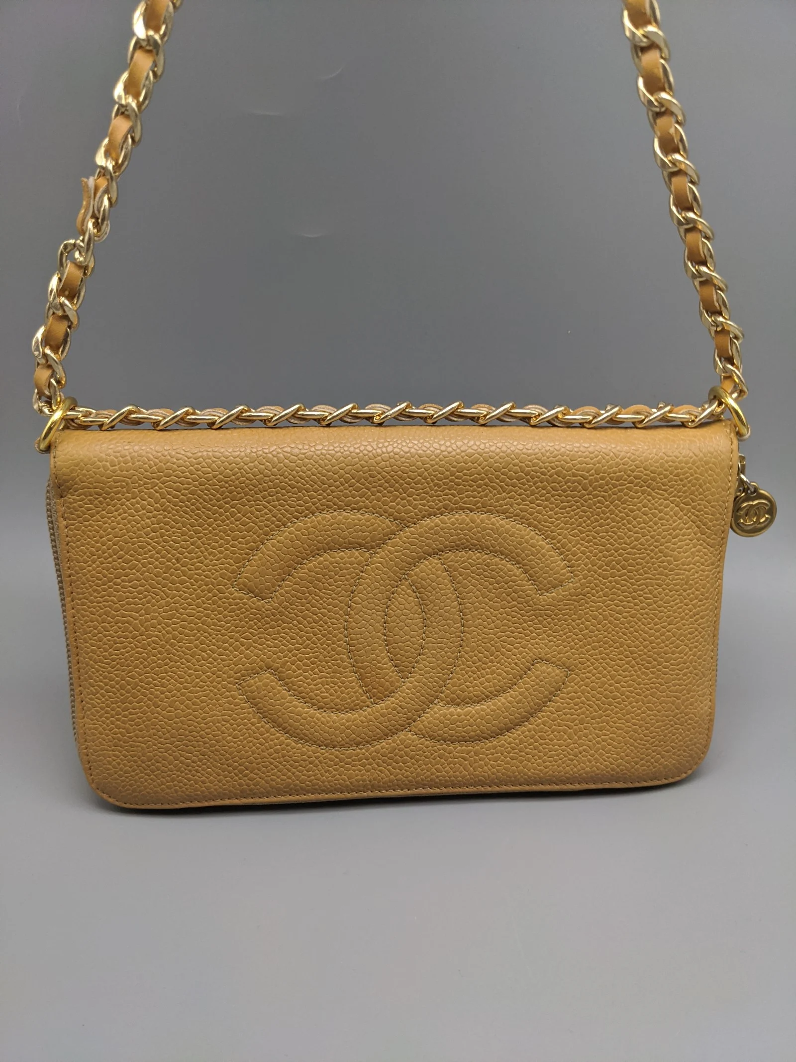 Chanel Tan Caviar Leather CC Long Bag Wallet