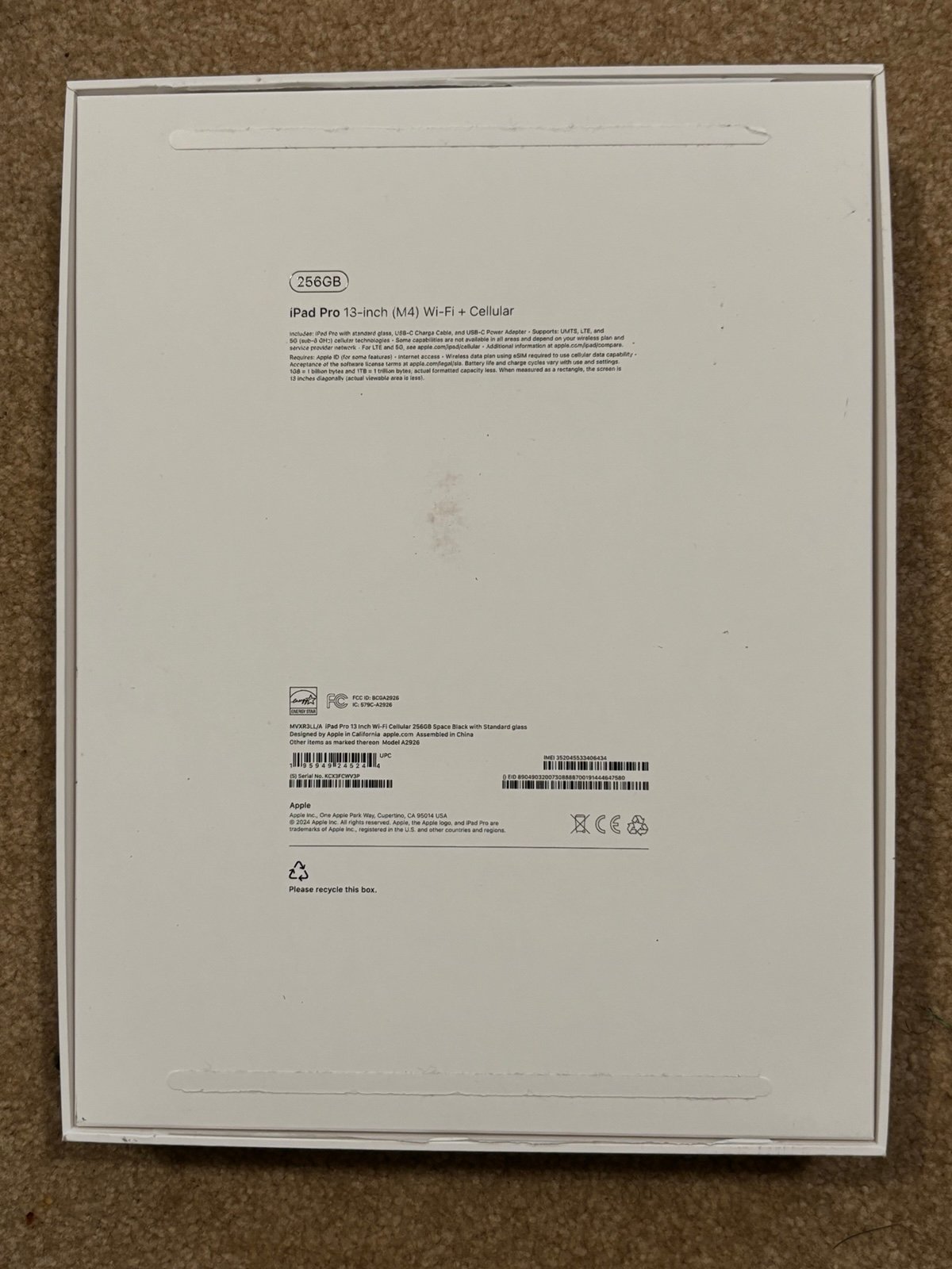 Apple iPad Pro 13 m4 256 space gray  cellular can’t but used on cellular 8T25