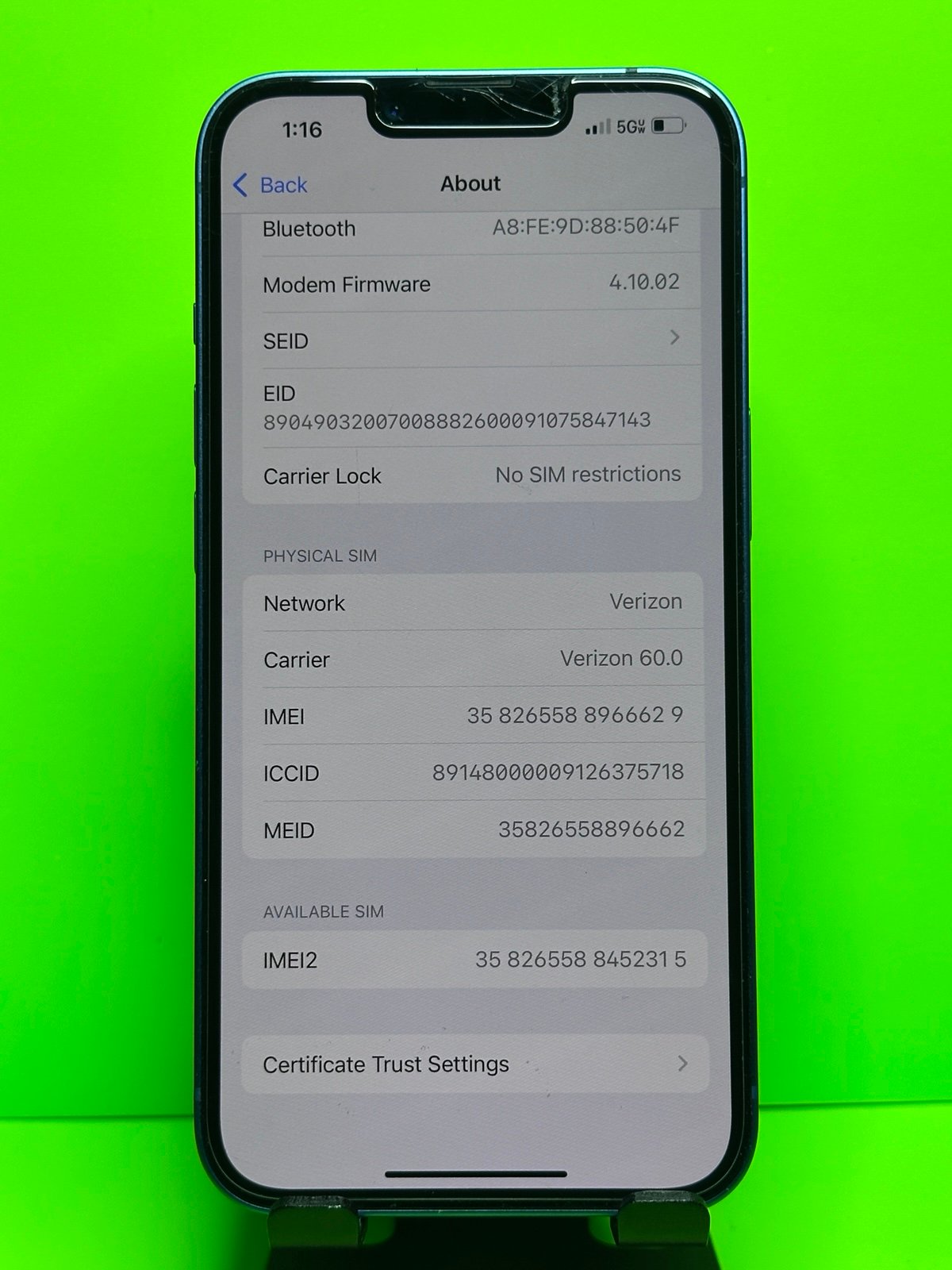 iPhone 13 in Blue 512gb Unlocked for Any Carrier 100% Battery Capacity 9T78