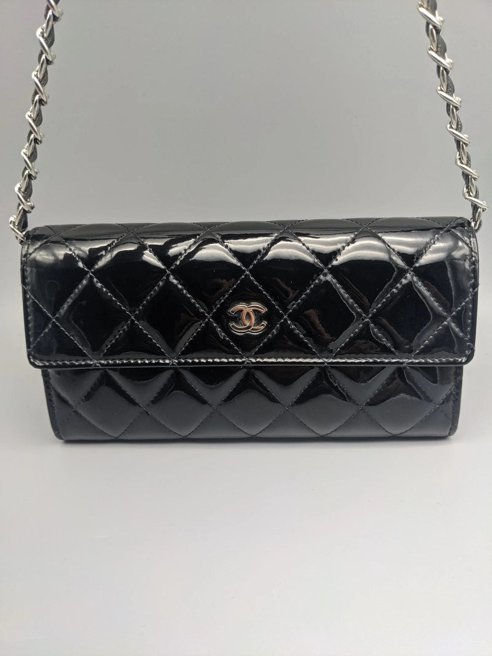 Chanel Black Patent Leather CC Long Bag Wallet