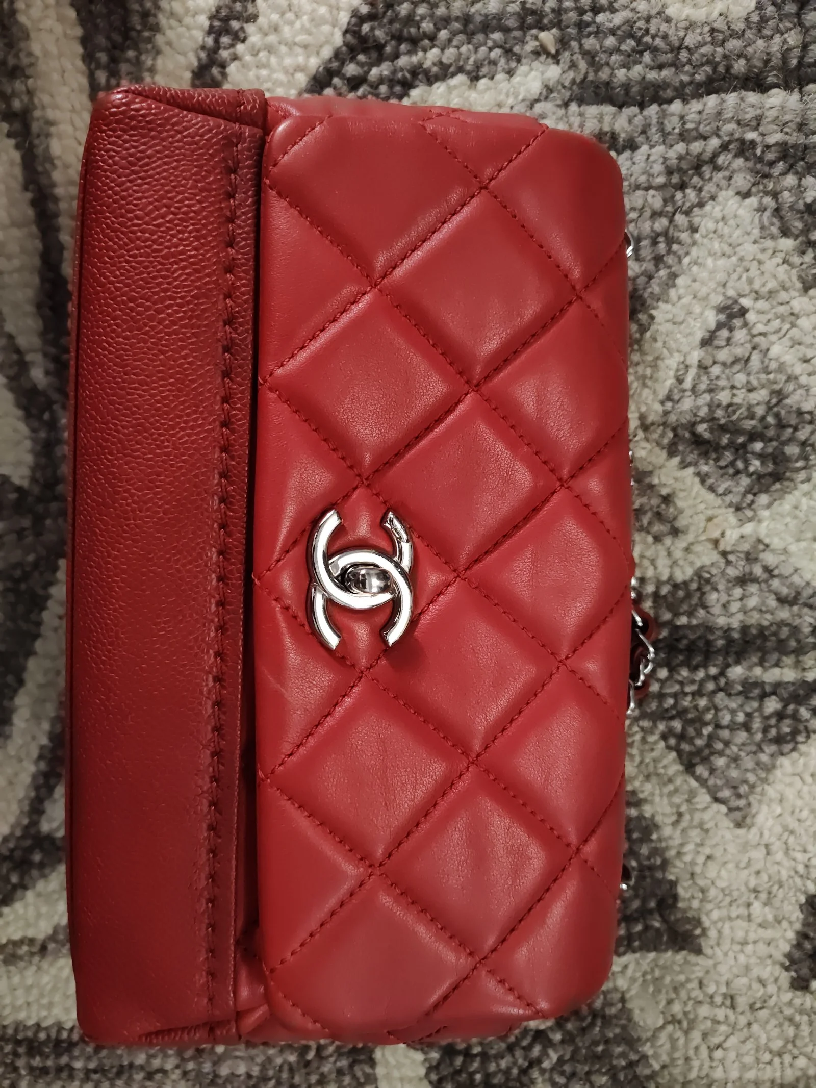 CHANEL Red Flap Shoulder Handbag Quilted Lambskin Leather