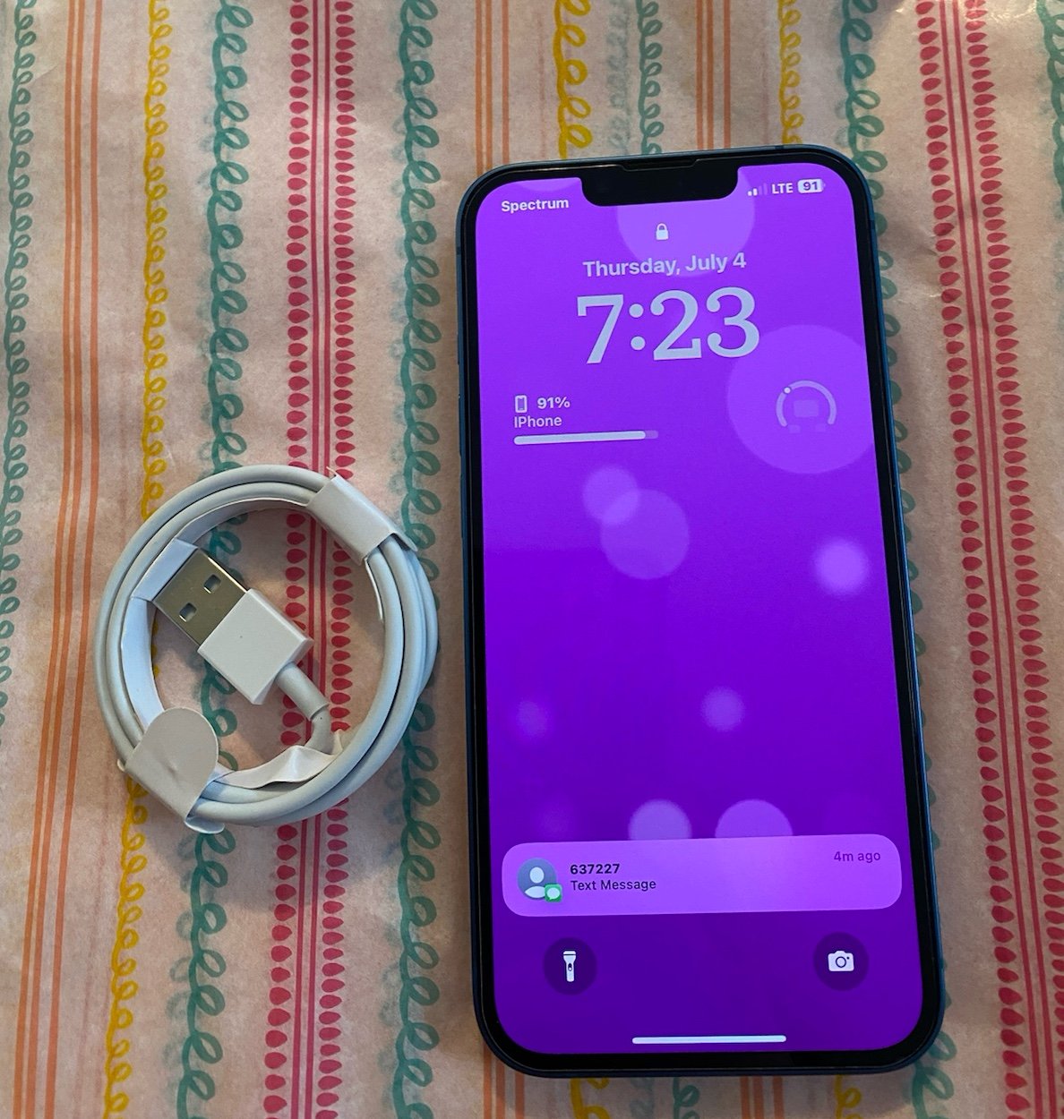 Unlocked Apple iPhone 13 Blue with lightning charger cord 3V36