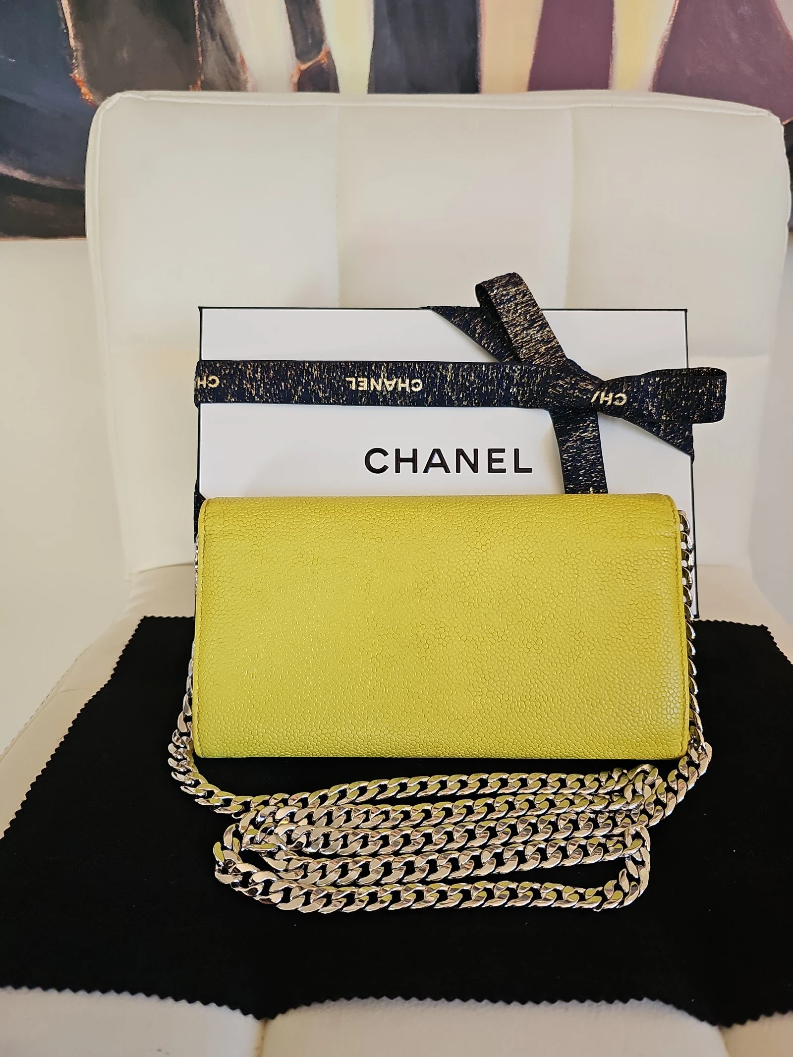 CHANEL Yellow Leather CC Long Wallet