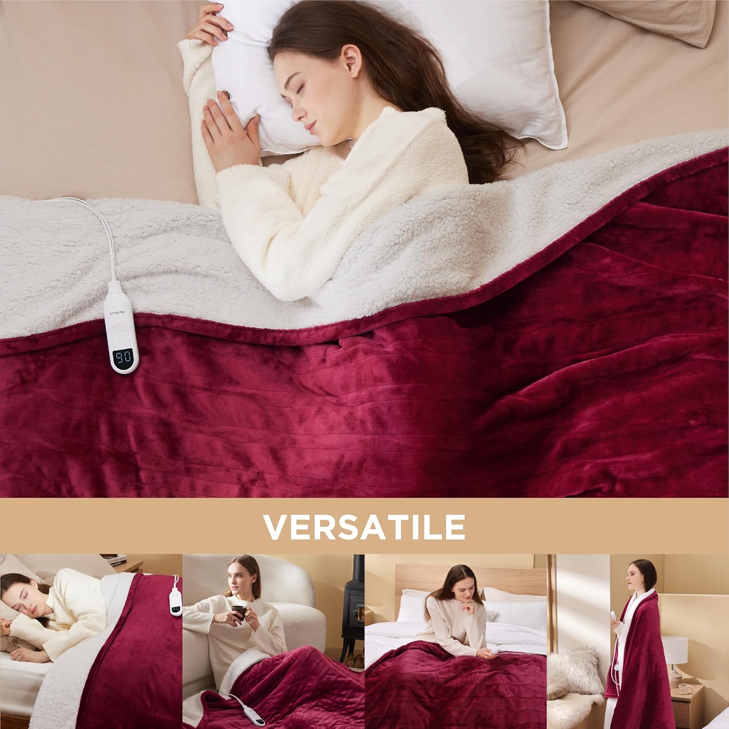 Bedsure Heated Blanket Electric Throw - Soft Flannel Electric Blanket, Heating Blanket with 4 Time Settings & 6 Heat Settings, Warm Blanket Gift for Grandma (50x60 inches, Grey)