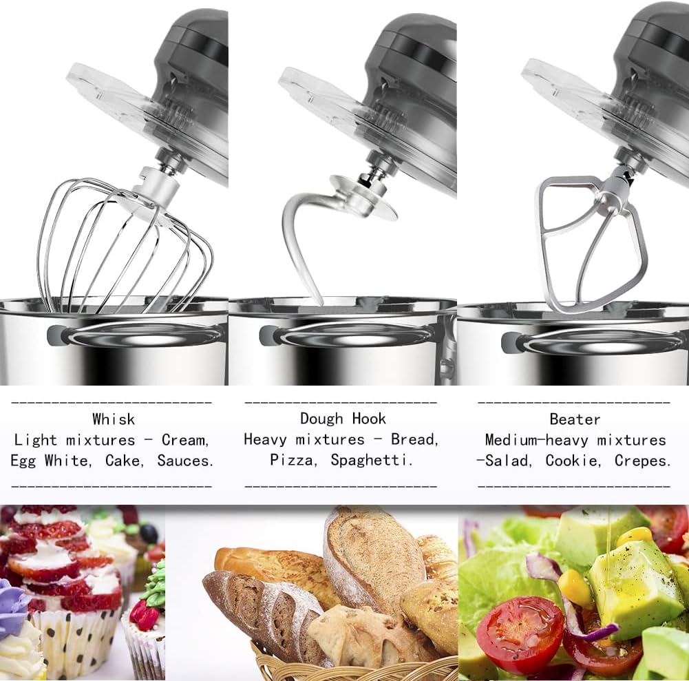 Aucma Stand Mixer,6.5-QT 660W 6-Speed Tilt-Head Food Mixer, Kitchen Electric Mixer with Dough Hook, Wire Whip & Beater (6.5QT, Black)
