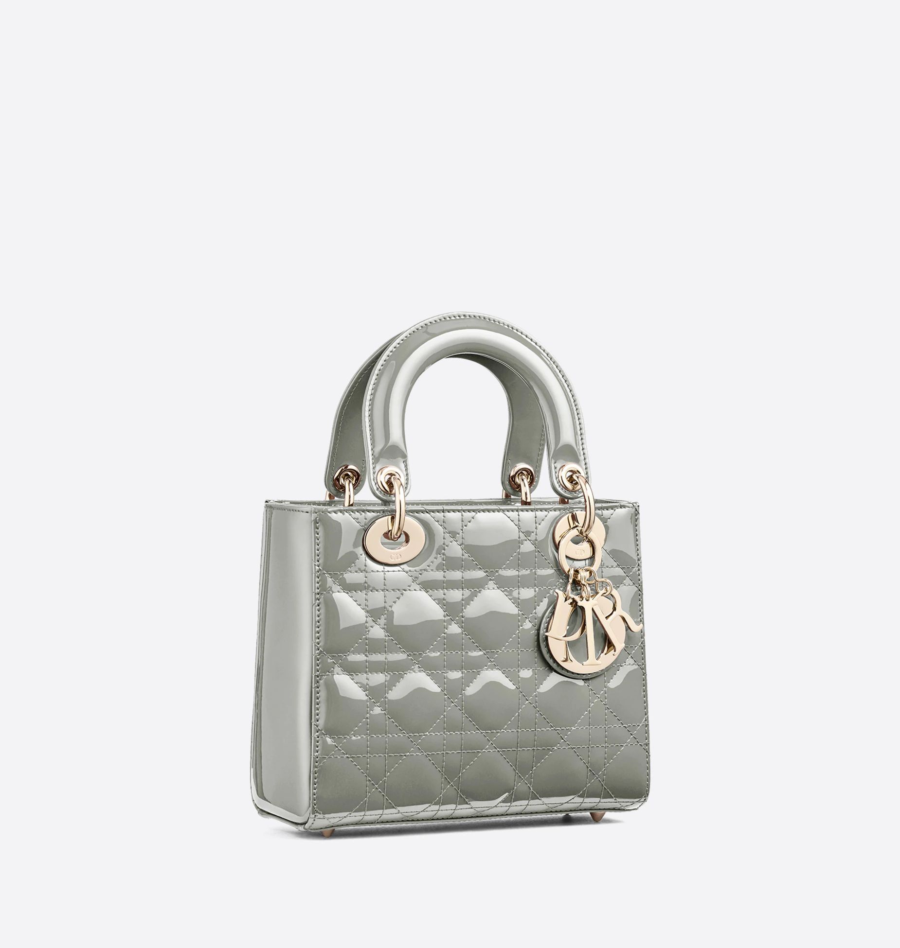 Small Lady Dior Bag Gray Patent Cannage Calfskin
