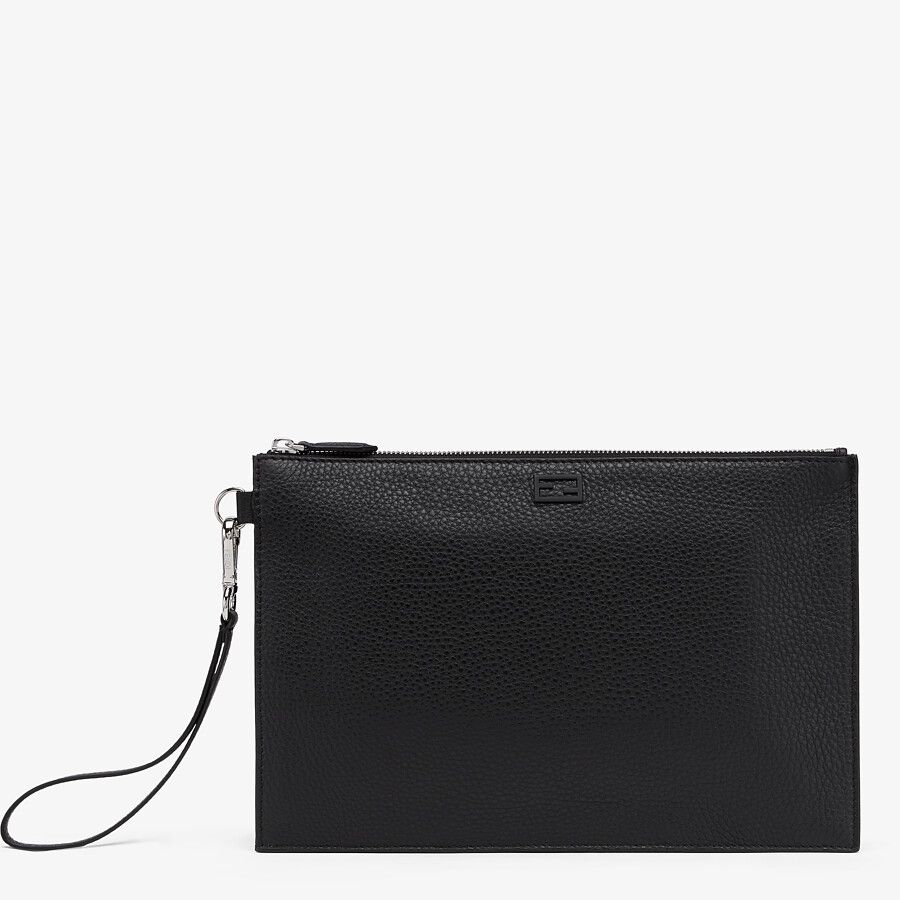 FLAT POUCH Black leather bag