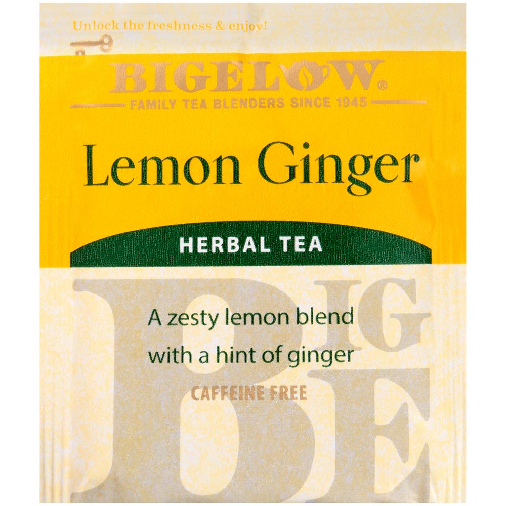 Bigelow Tea Lemon Ginger plus Probiotics Herbal Tea, Caffeine Free Tea with Lemon and Ginger, 18 Count Box (Pack of 6), 108 Total Tea Bags