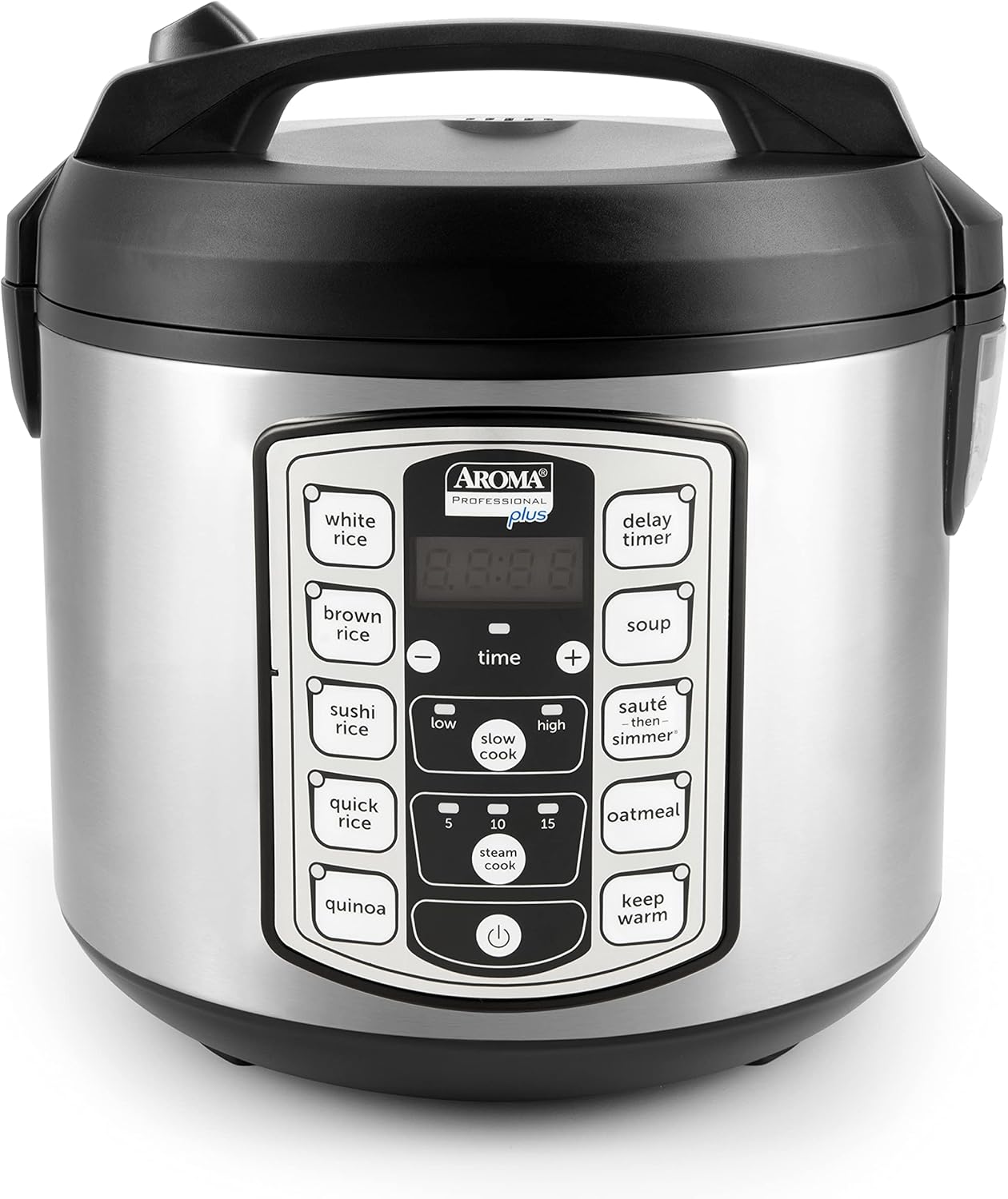 Aroma Housewares 20 Cup Cooked (10 cup uncooked) Digital Rice Cooker, Slow Cooker, Food Steamer, SS Exterior (ARC-150SB),Black