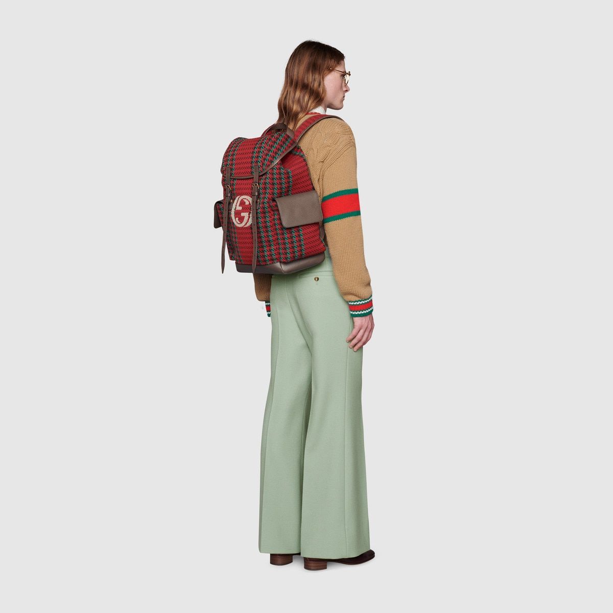 Houndstooth and stripe backpack with Inerlocking G