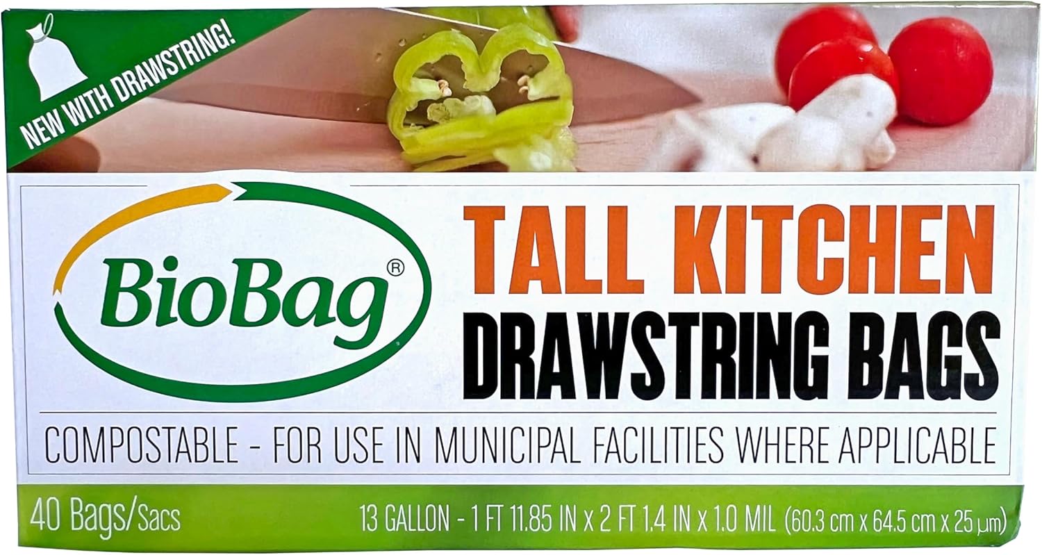 BioBag (USA), The Original Compostable Bag, 2.6 Gallon, 100 Total Count, 100% Certified Compostable Kitchen Food Scrap Bags, Kitchen Compost Bin Compatible