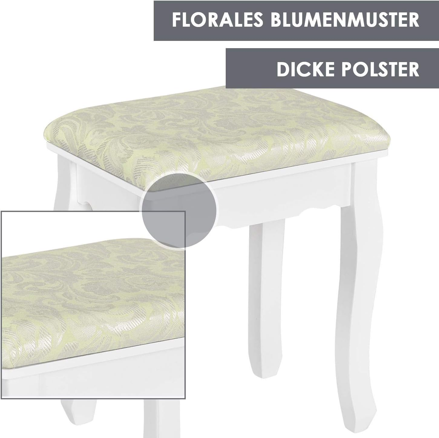 ArtLife Mira Dressing Table with Mirror, Stool and 4 Drawers White Country House Style MDF Wood for Girls Children